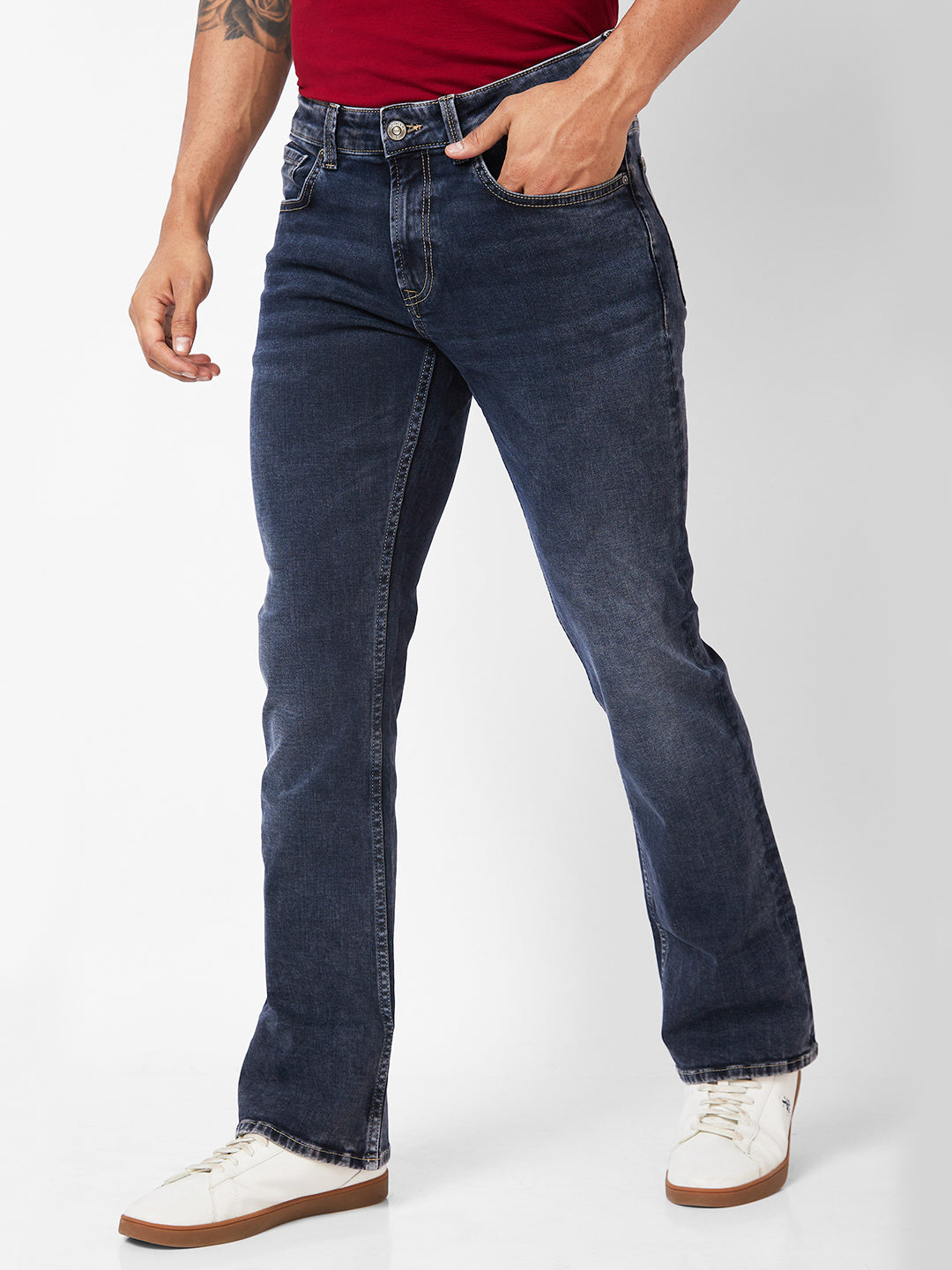 Spykar Mid-Rise Bootcut Fit Black Jeans For Men