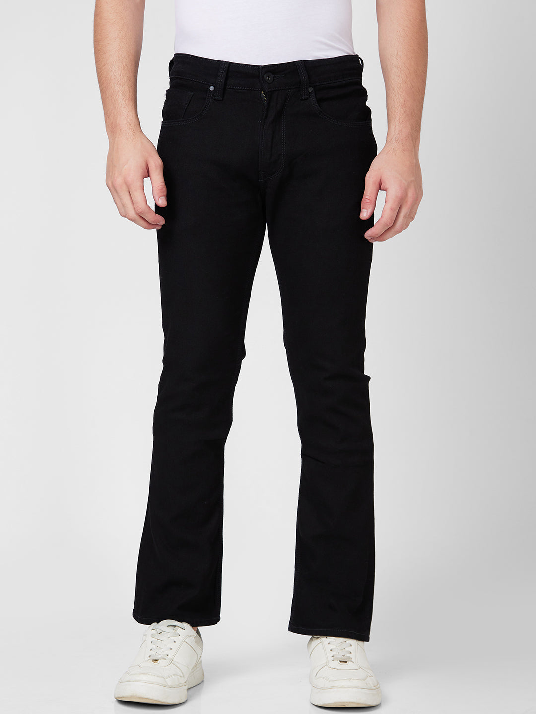 Spykar Mid Rise Comfort Fit Regular Length Black Jeans For Men