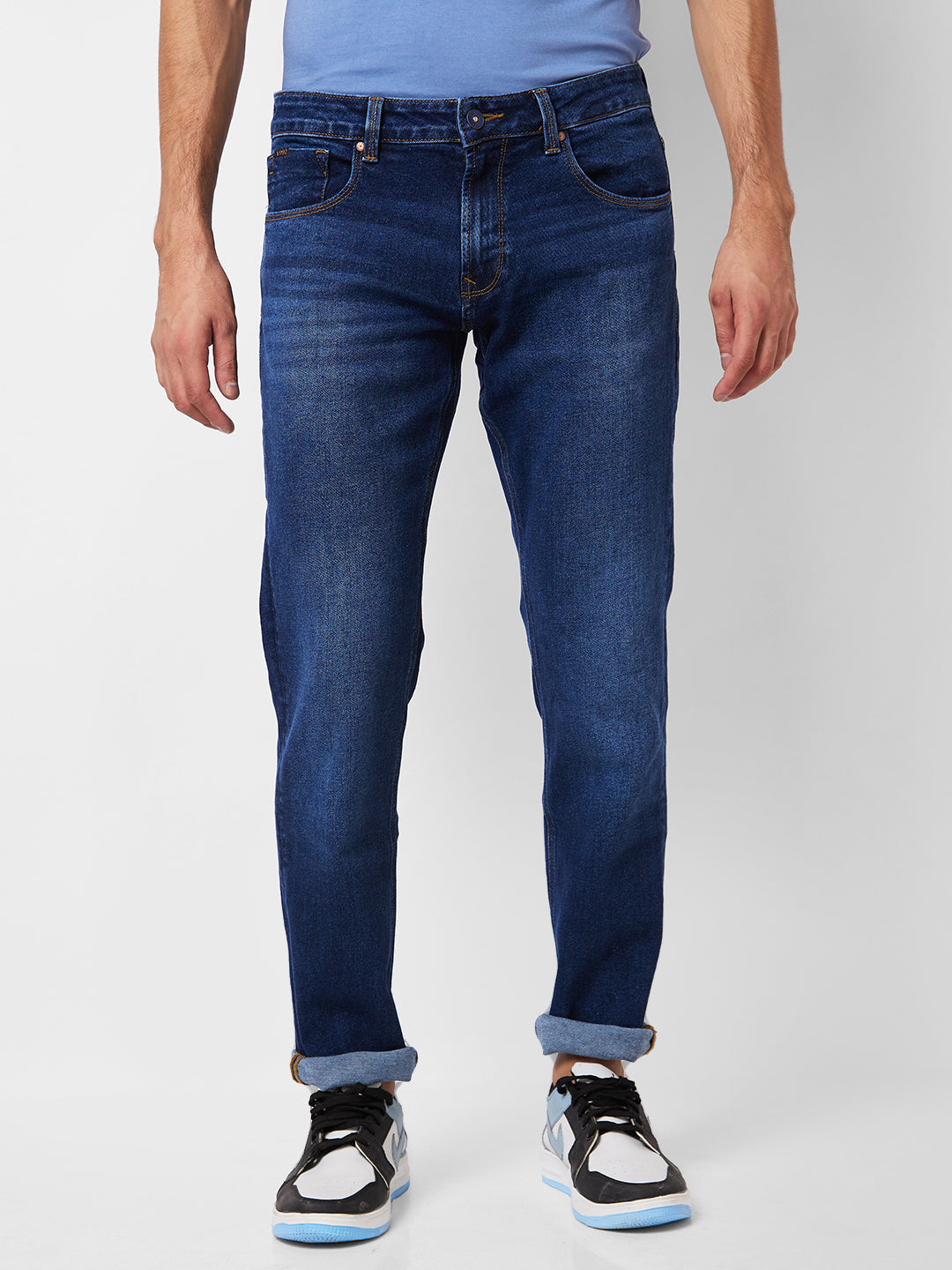 Spykar Mid Rise Comfort Fit Blue Jeans For Men