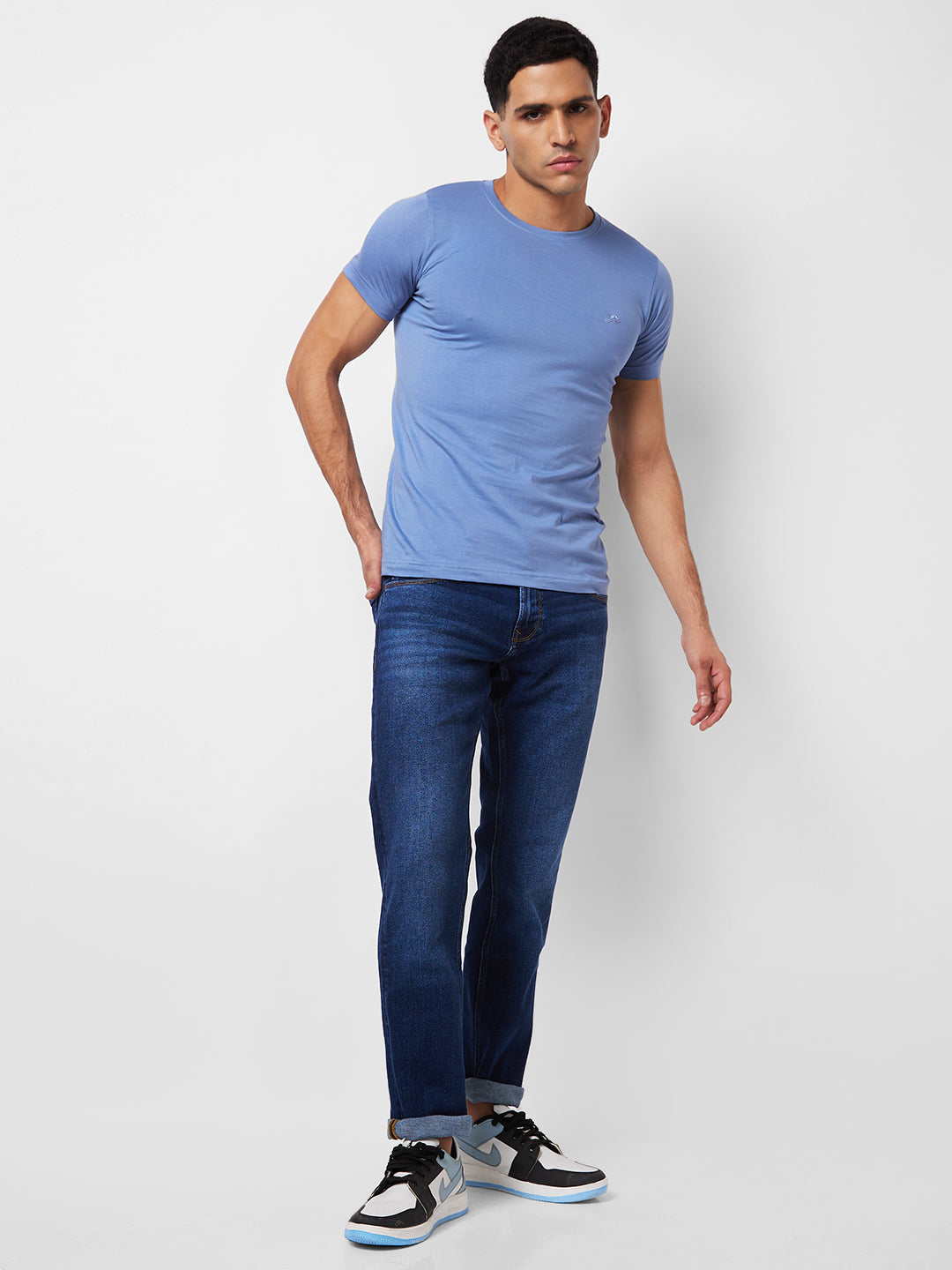 Spykar Mid Rise Comfort Fit Blue Jeans For Men