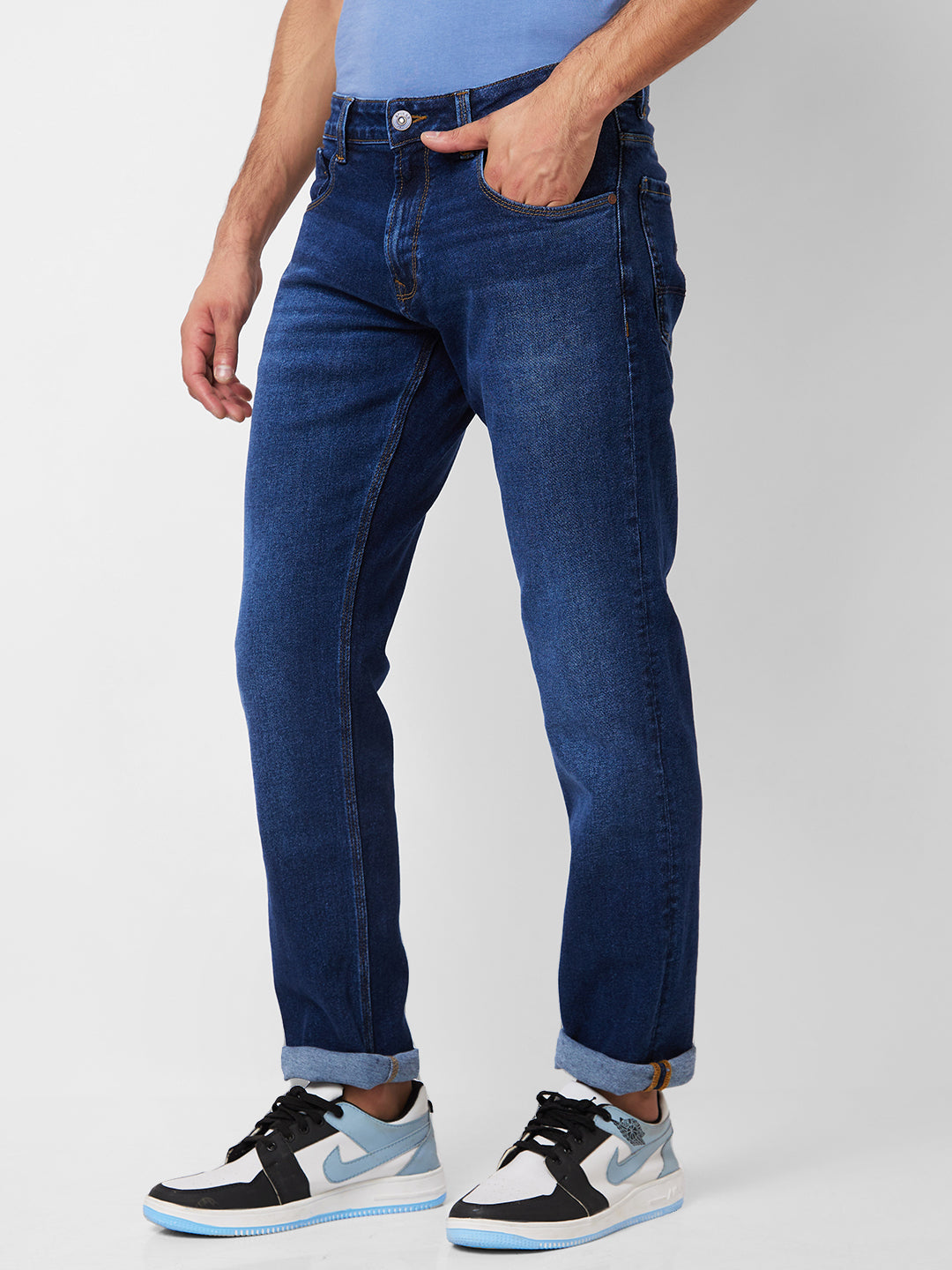 Spykar Mid Rise Comfort Fit Blue Jeans For Men