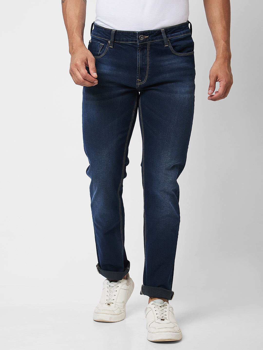 Spykar Mid Rise Comfort Fit Blue Jeans For Men