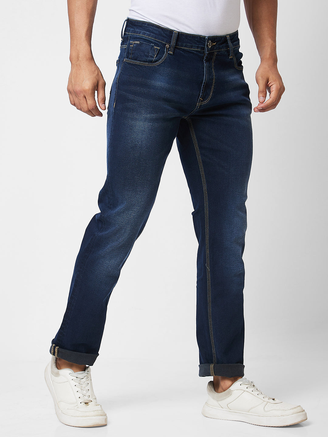 Spykar Mid Rise Comfort Fit Blue Jeans For Men