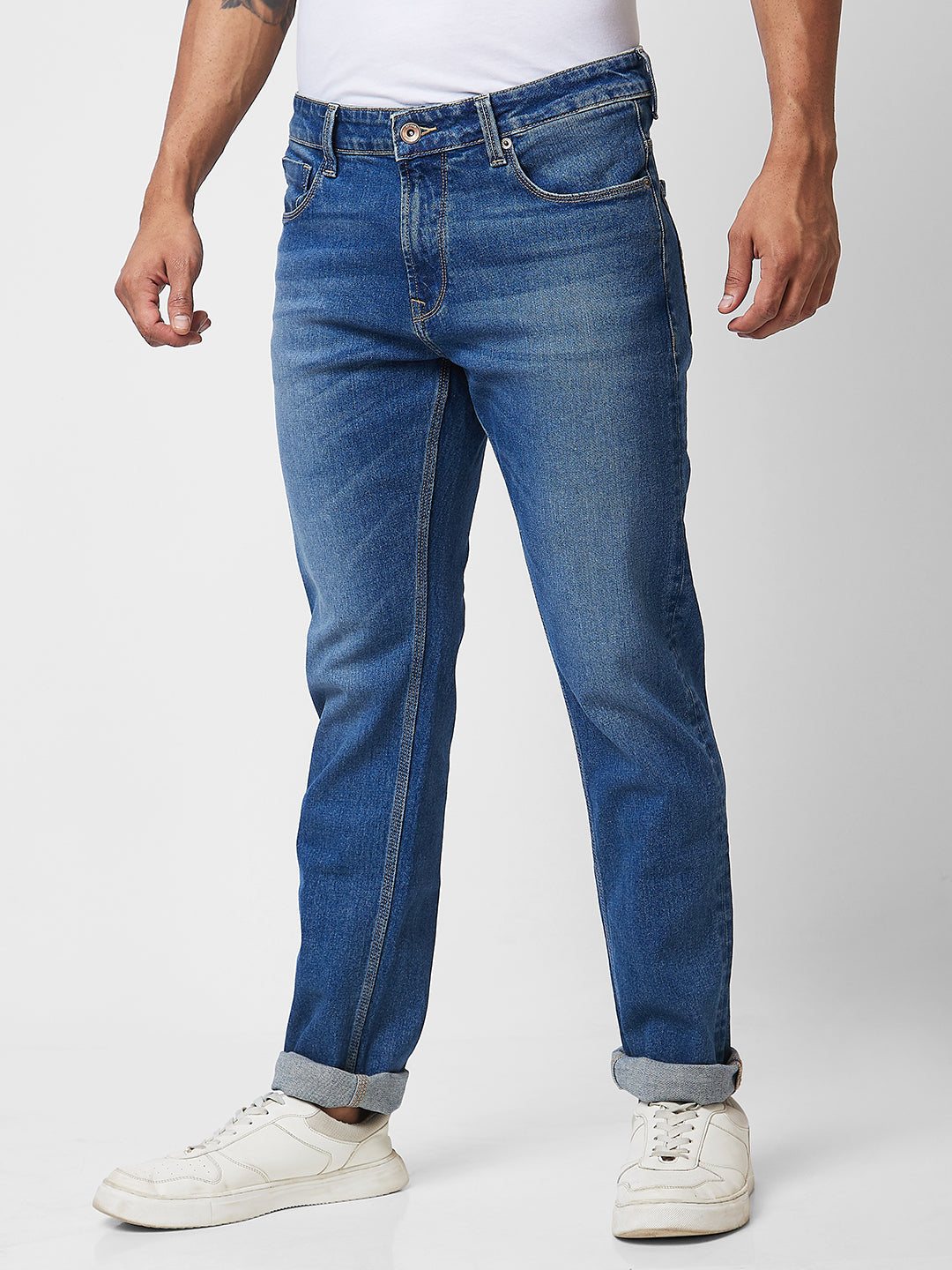 Spykar Mid Rise Comfort Fit Blue Jeans For Men