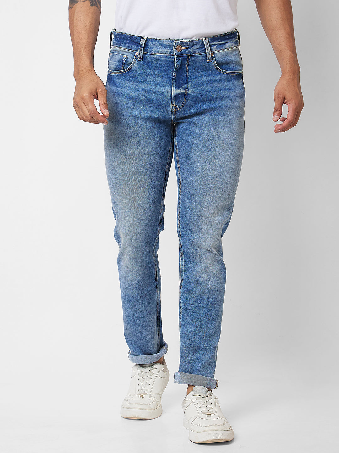 Spykar Mid Rise Comfort Fit Blue Jeans For Men