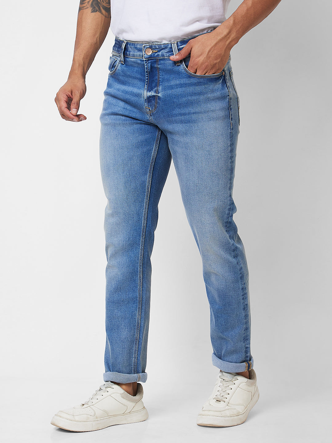 Spykar Mid Rise Comfort Fit Blue Jeans For Men