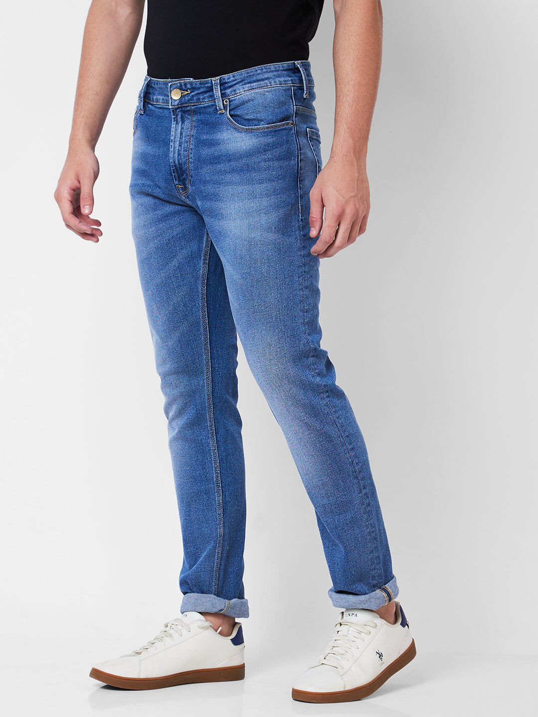 Spykar Mid Rise Comfort Fit Blue Jeans For Men