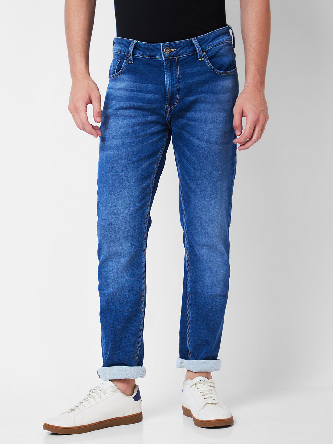 Spykar Mid Rise Comfort Fit Blue Jeans For Men