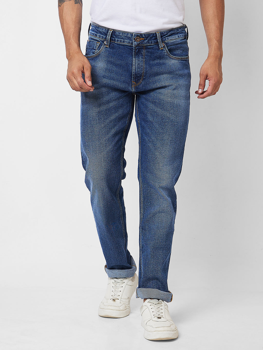 Spykar Mid Rise Comfort Fit Blue Jeans For Men