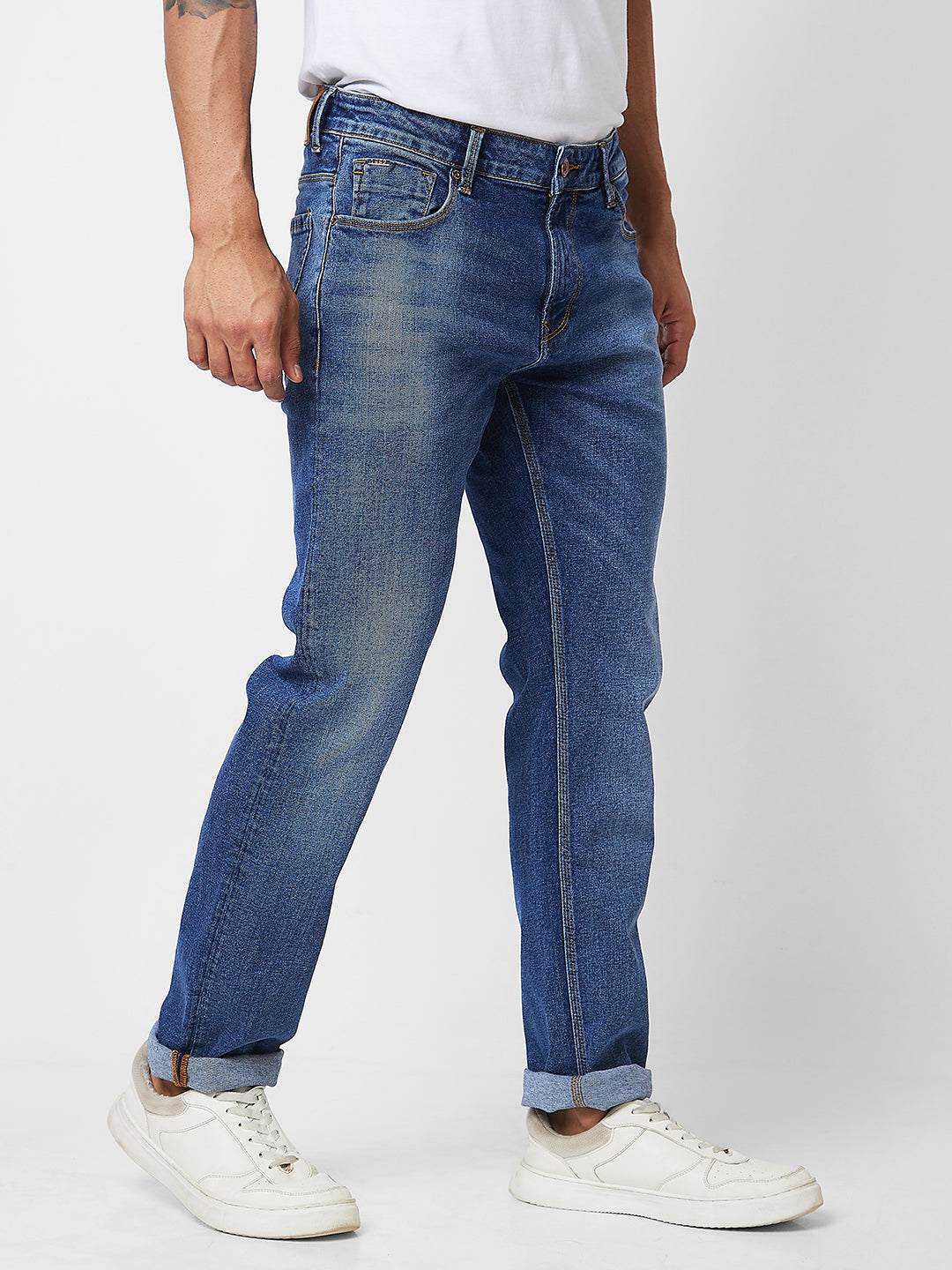 Spykar Mid Rise Comfort Fit Blue Jeans For Men