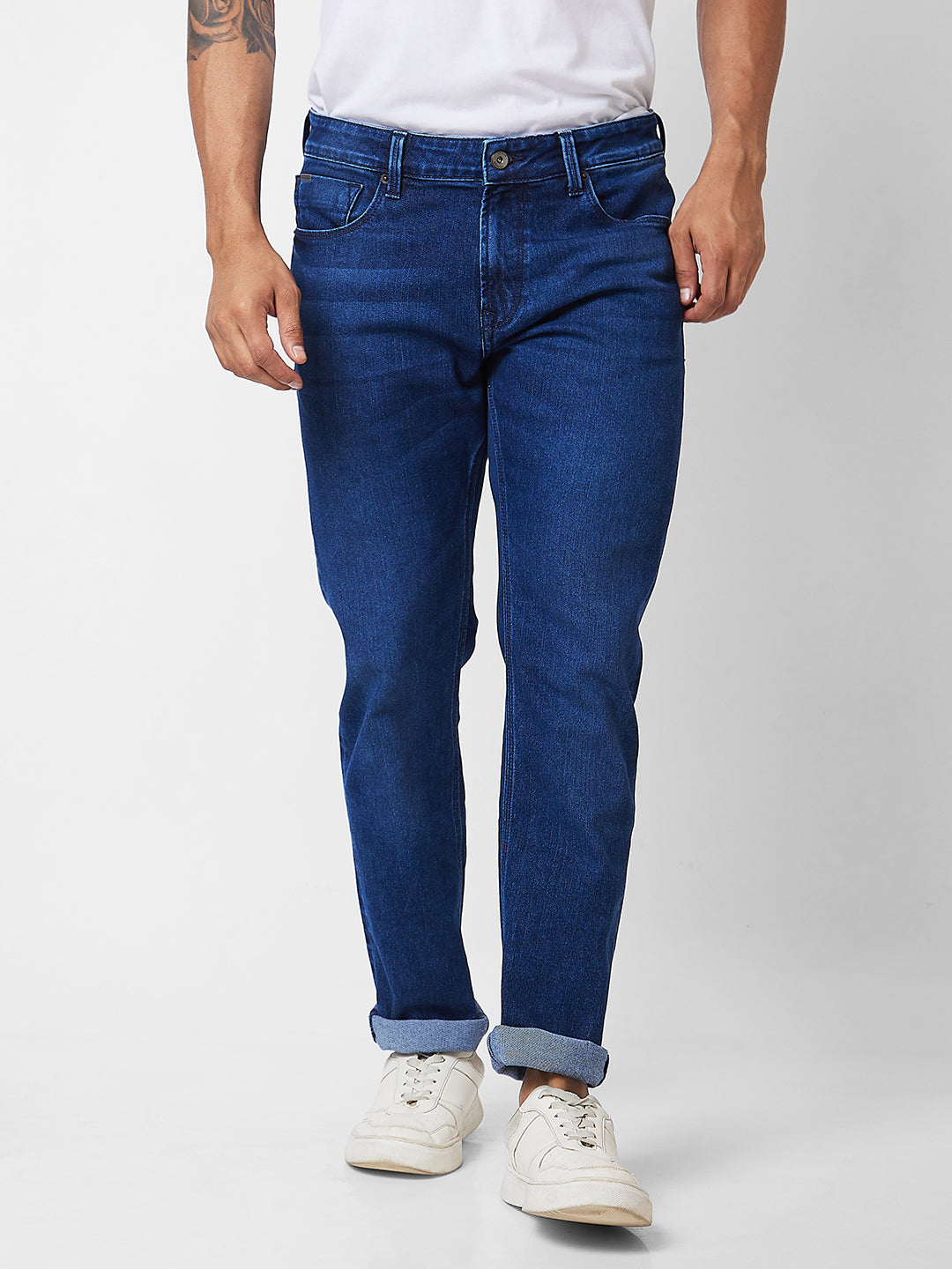 Spykar Mid Rise Comfort Fit Blue Jeans For Men