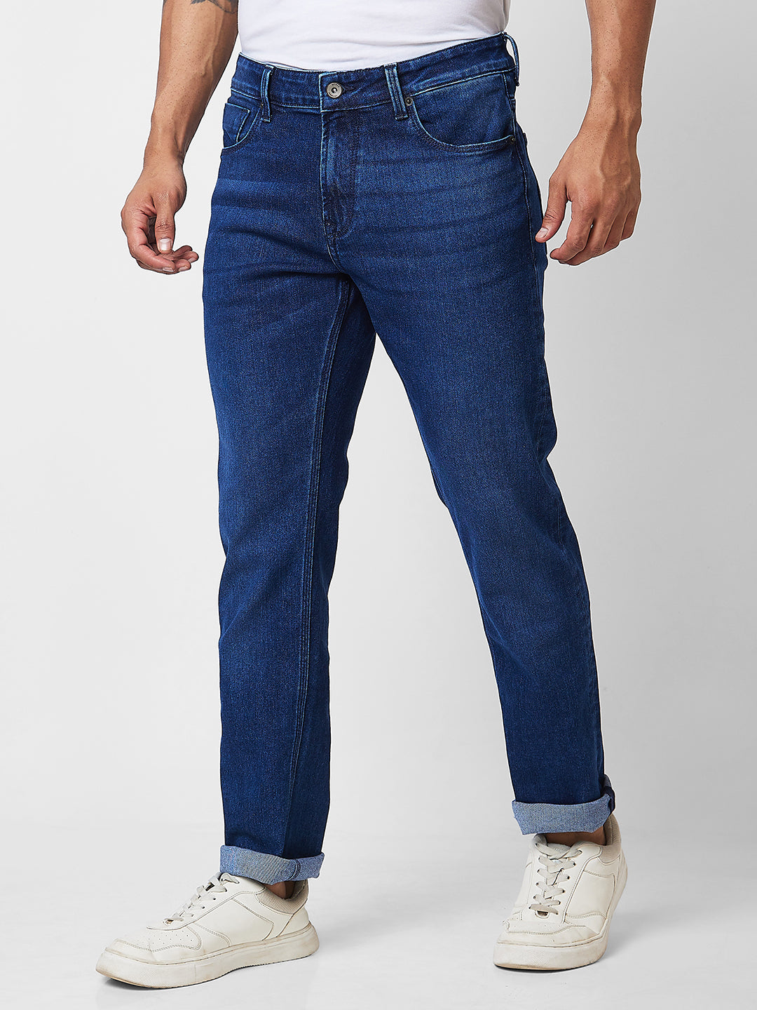 Spykar Mid Rise Comfort Fit Blue Jeans For Men