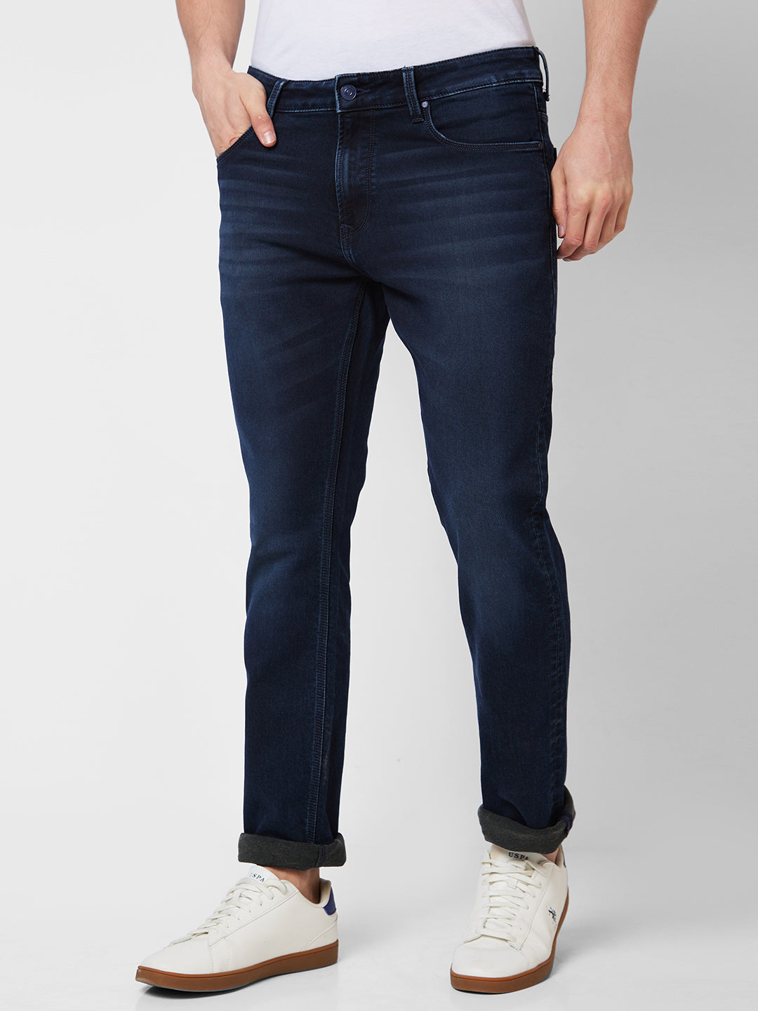 Spykar Mid Rise Comfort Fit Blue Jeans For Men