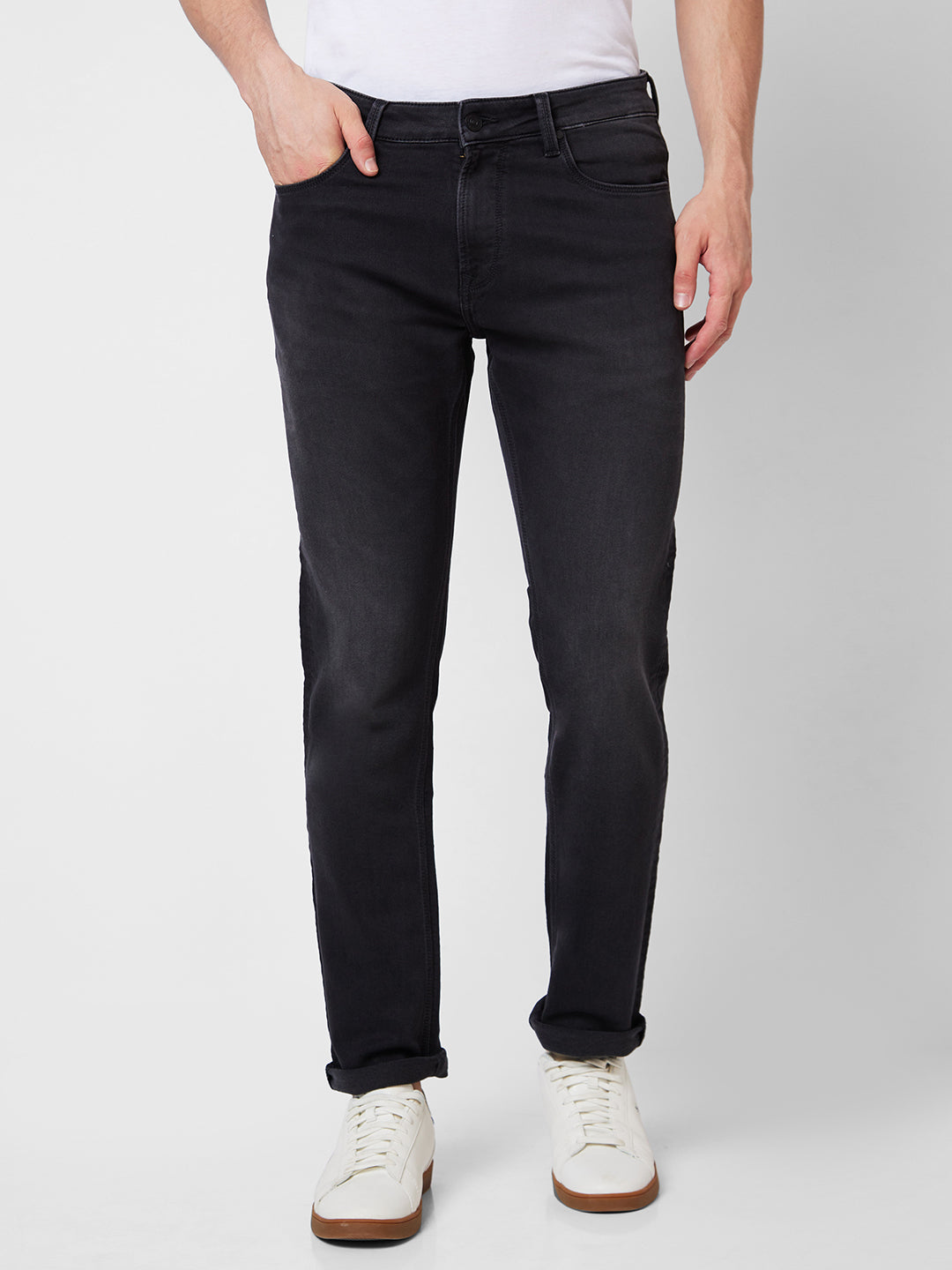 Spykar Mid Rise Comfort Fit Black Jeans For Men