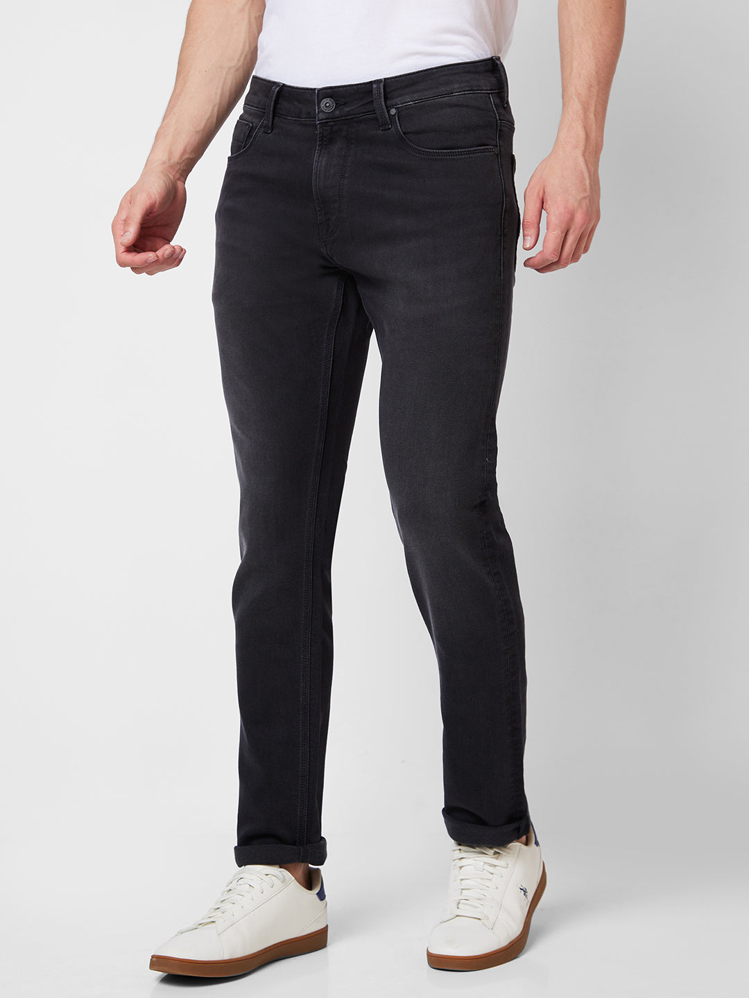 Spykar Mid Rise Comfort Fit Black Jeans For Men