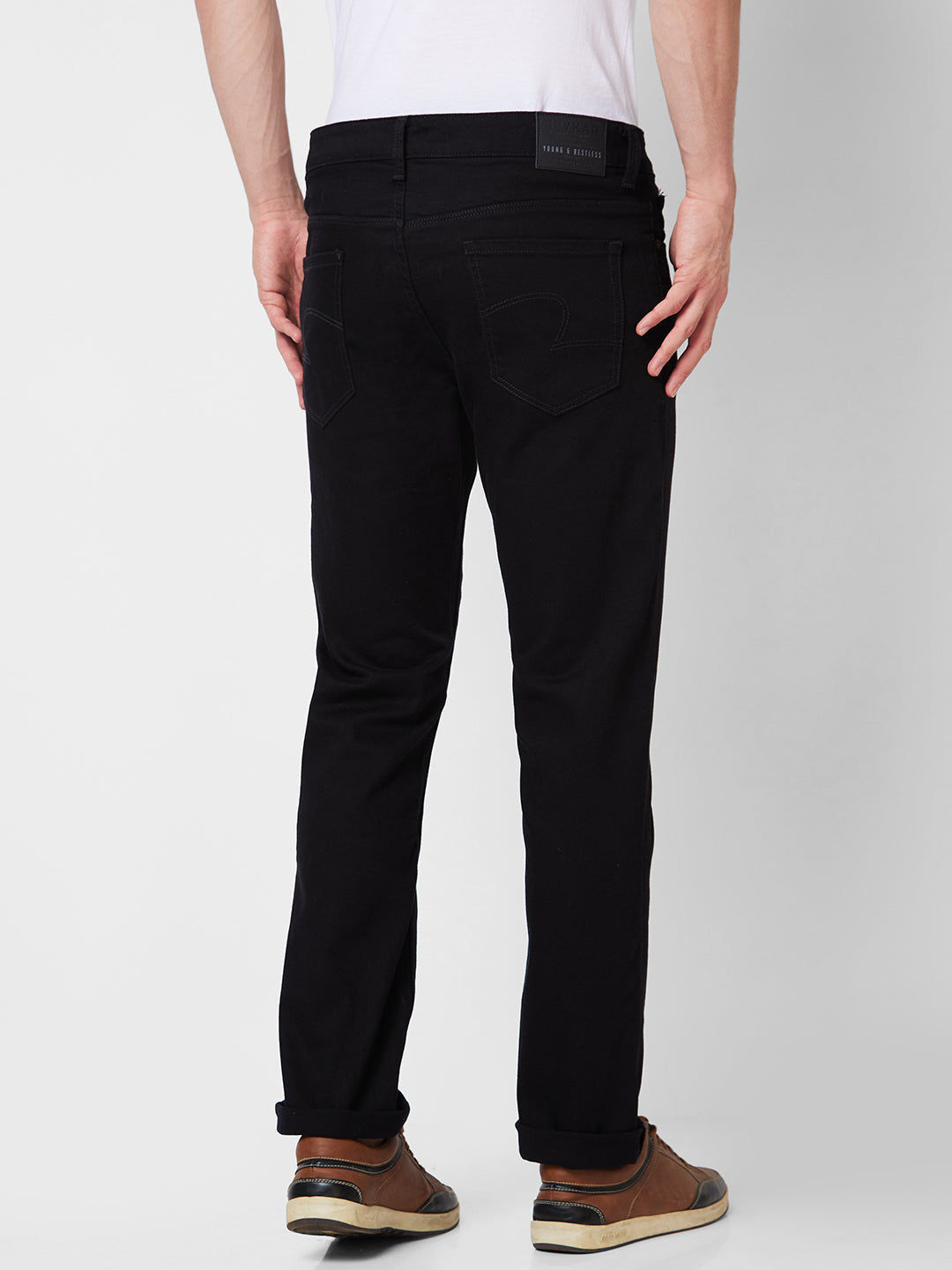 Spykar Mid Rise Comfort Fit Black Jeans For Men