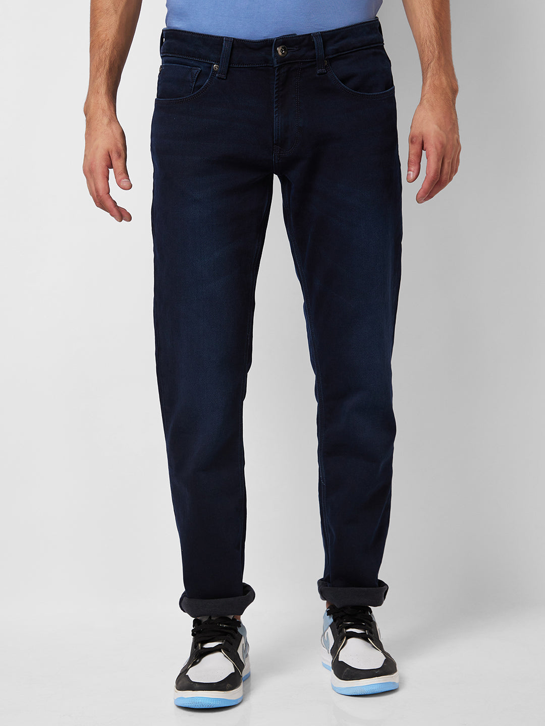 Spykar Mid Rise Regular Fit Blue Jeans For Men