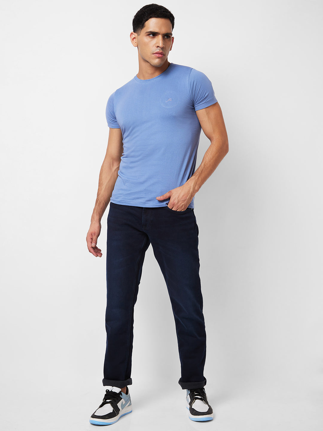 Spykar Mid Rise Regular Fit Blue Jeans For Men