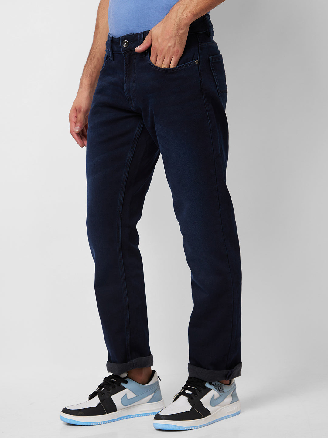 Spykar Mid Rise Regular Fit Blue Jeans For Men