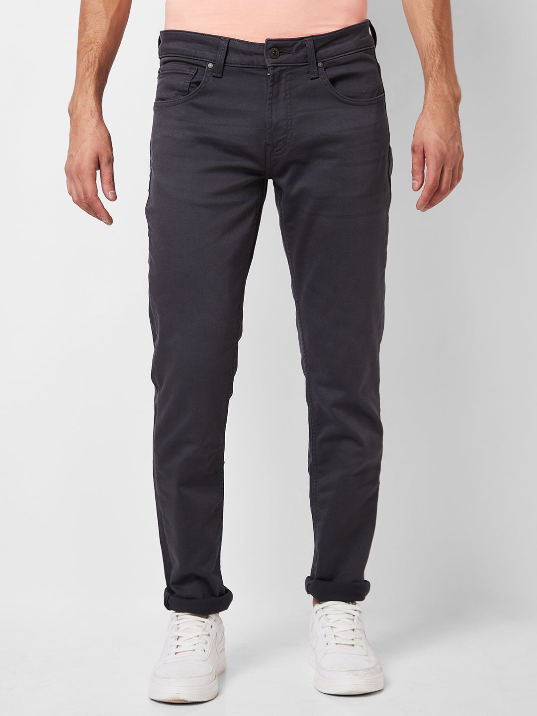 Spykar Mid Rise Regular Fit Black Jeans For Men