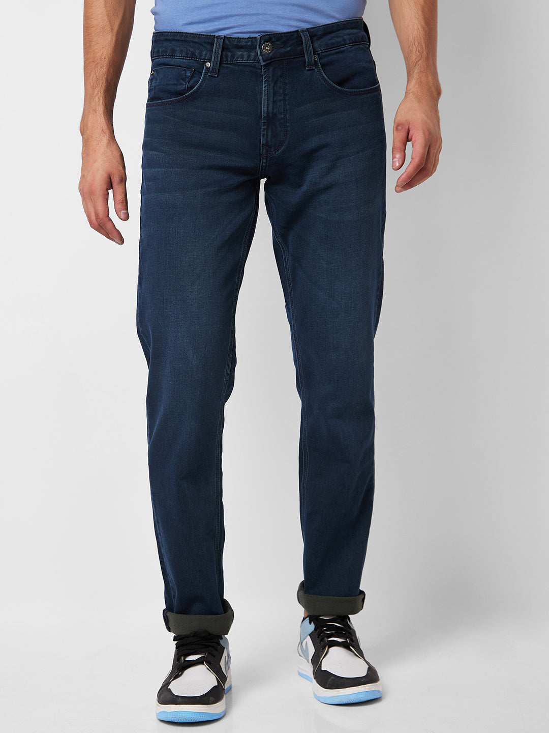 Spykar Mid Rise Regular Fit Blue Jeans For Men