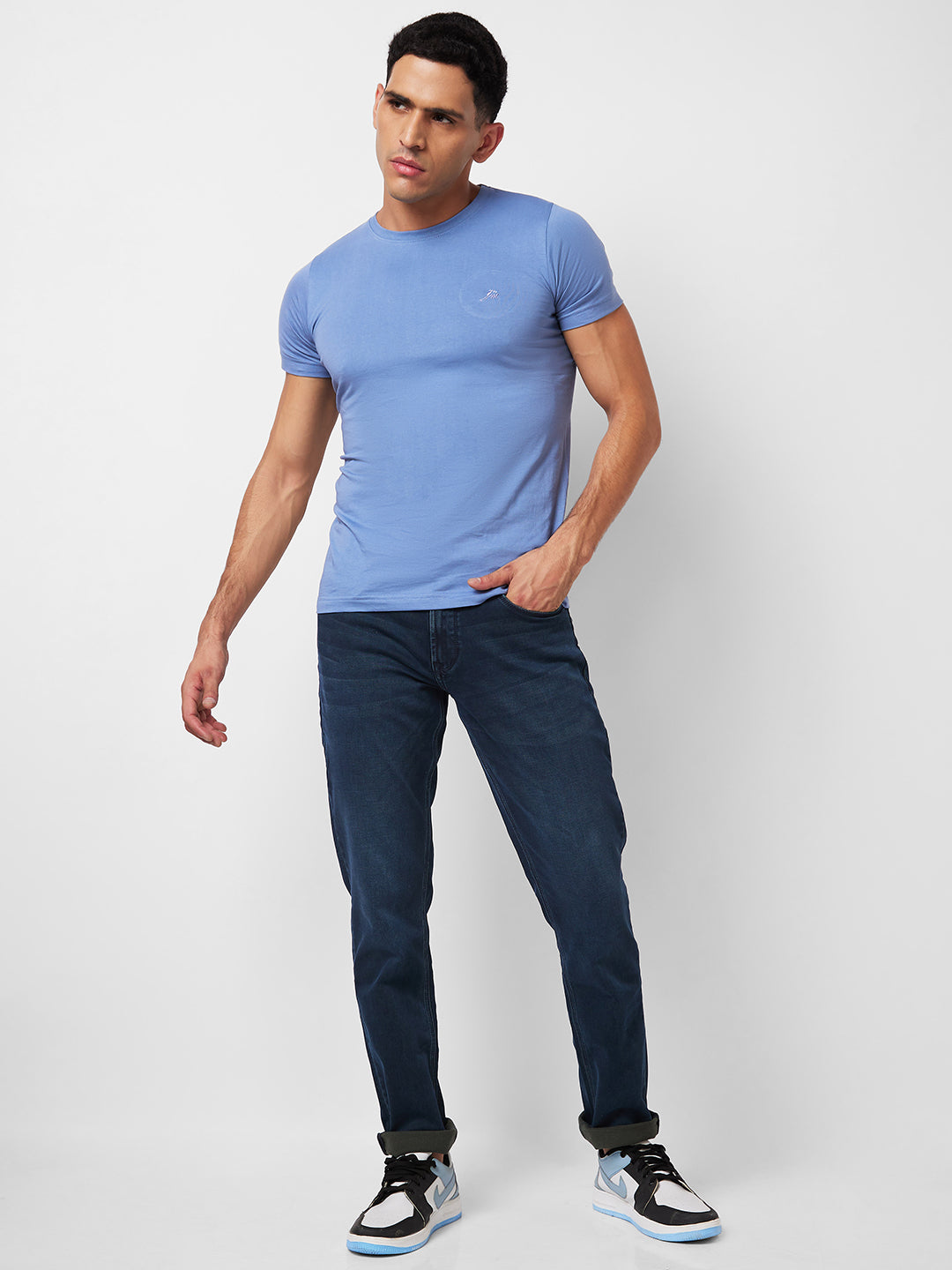 Spykar Mid Rise Regular Fit Blue Jeans For Men