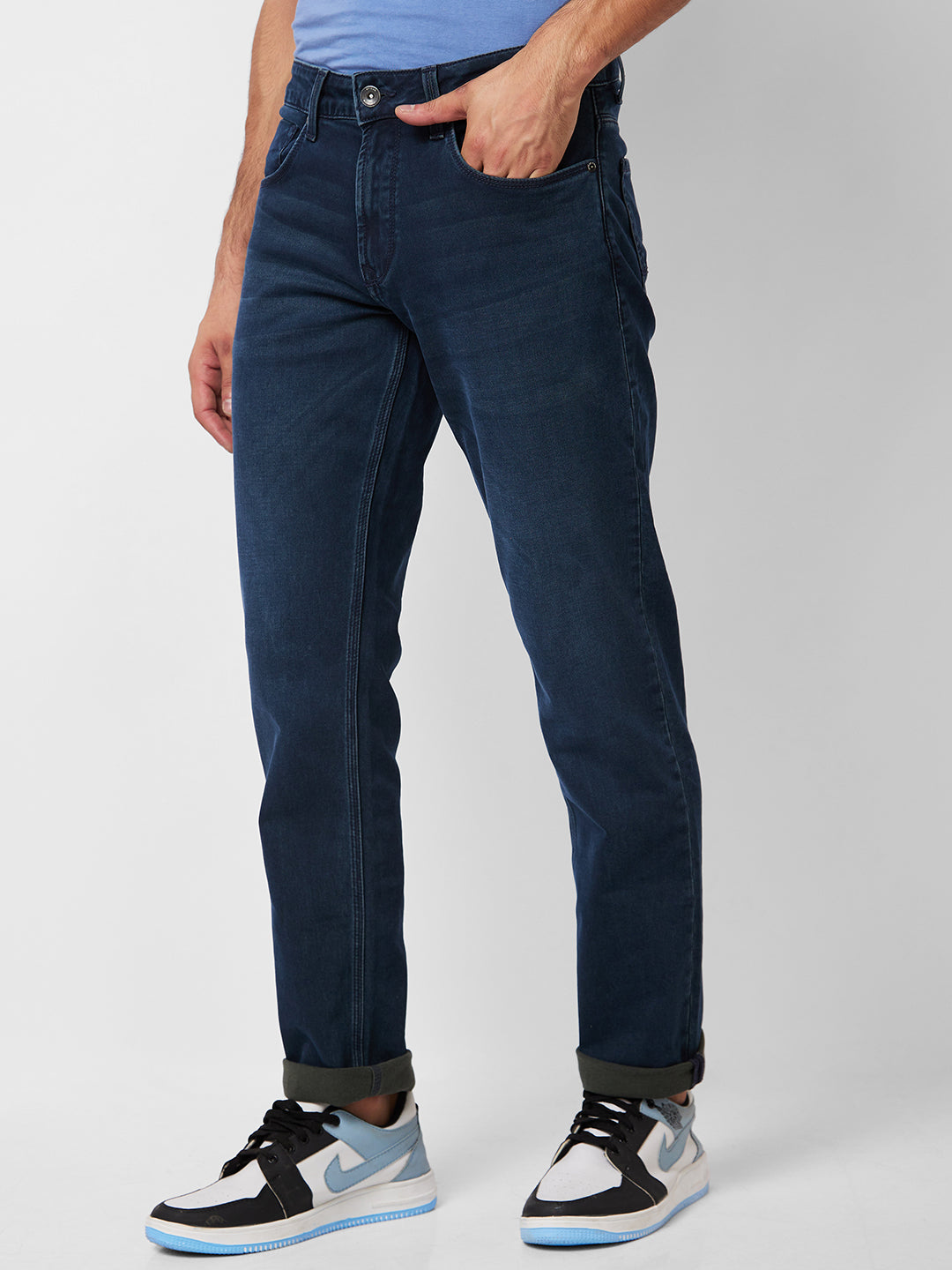 Spykar Mid Rise Regular Fit Blue Jeans For Men