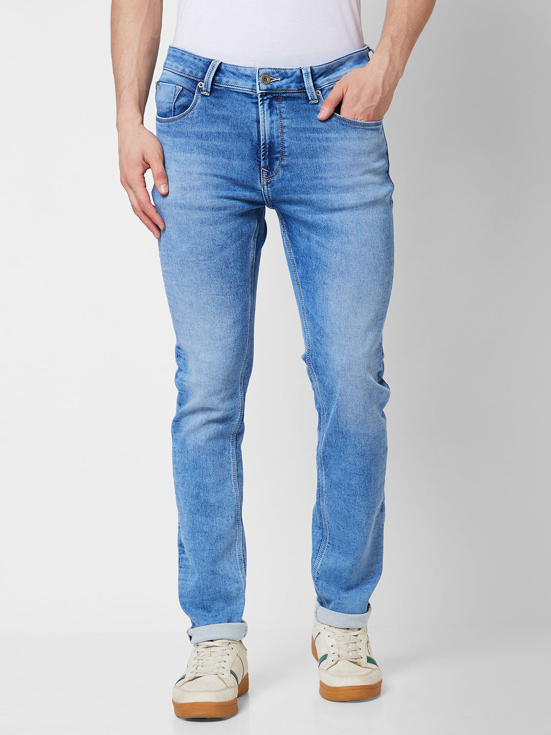 Spykar Mid Rise Regular Fit Blue Jeans For Men