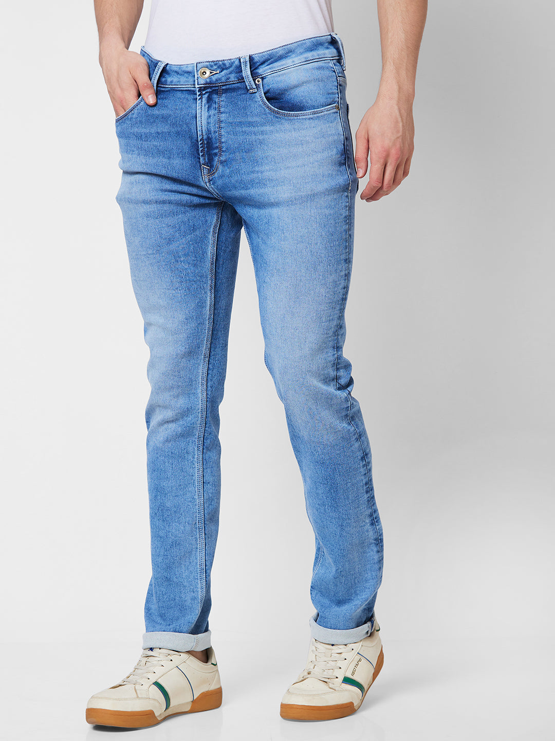 Spykar Mid Rise Regular Fit Blue Jeans For Men