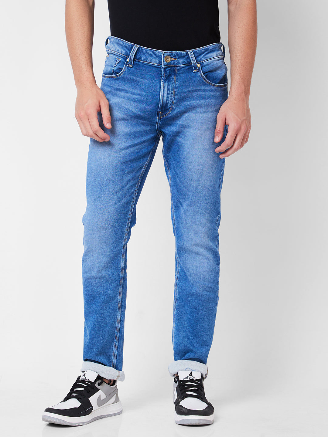 Spykar Mid Rise Regular Fit Blue Jeans For Men