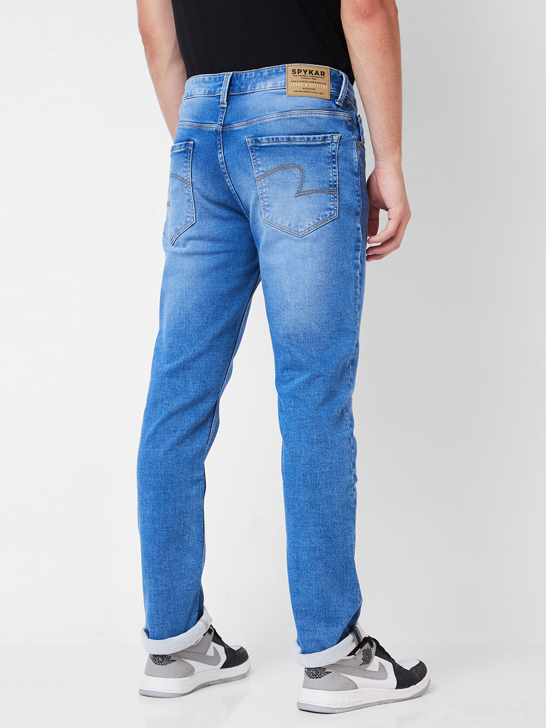 Spykar Mid Rise Regular Fit Blue Jeans For Men