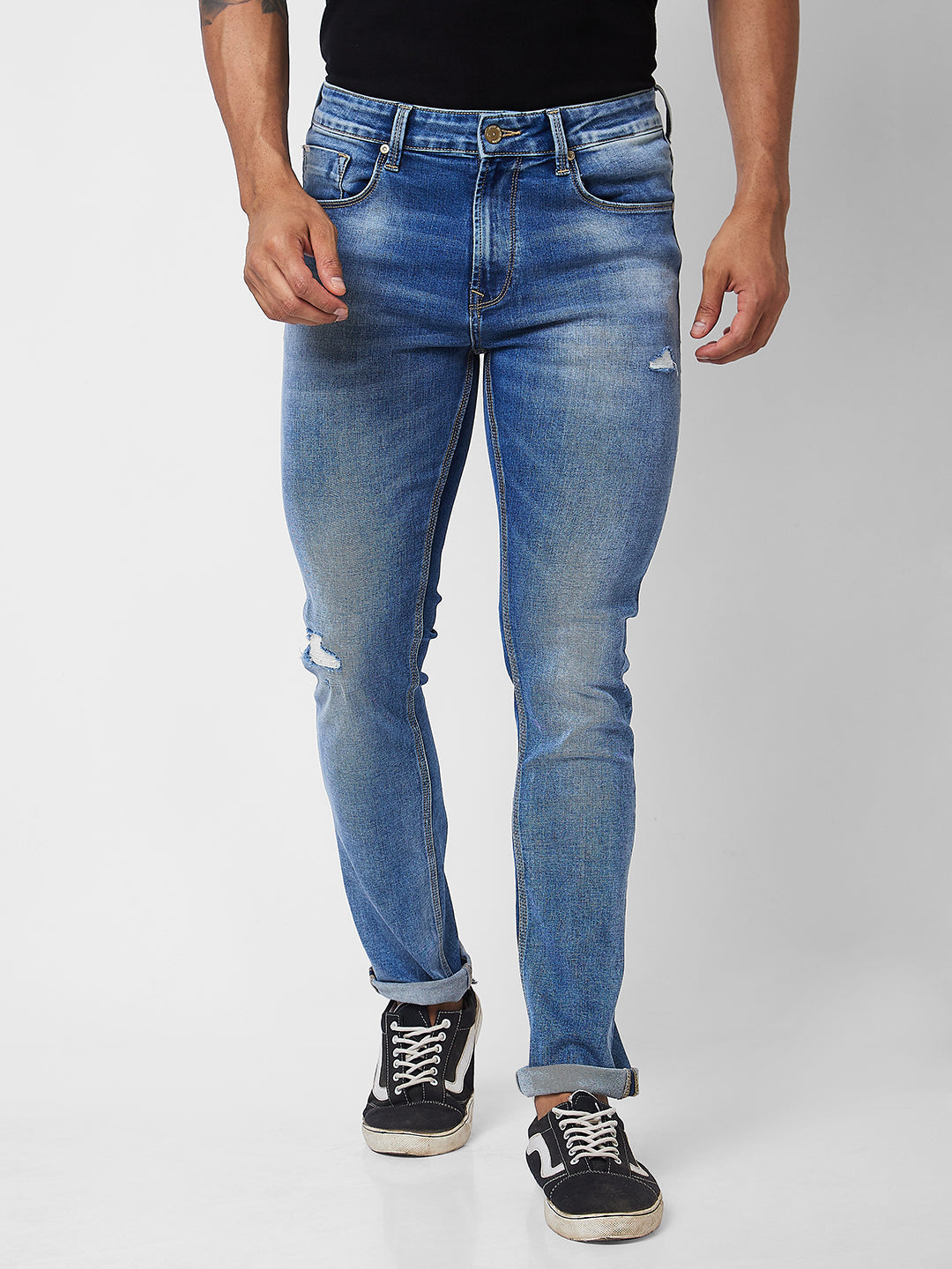 Spykar Mid Rise Regular Fit Blue Jeans For Men