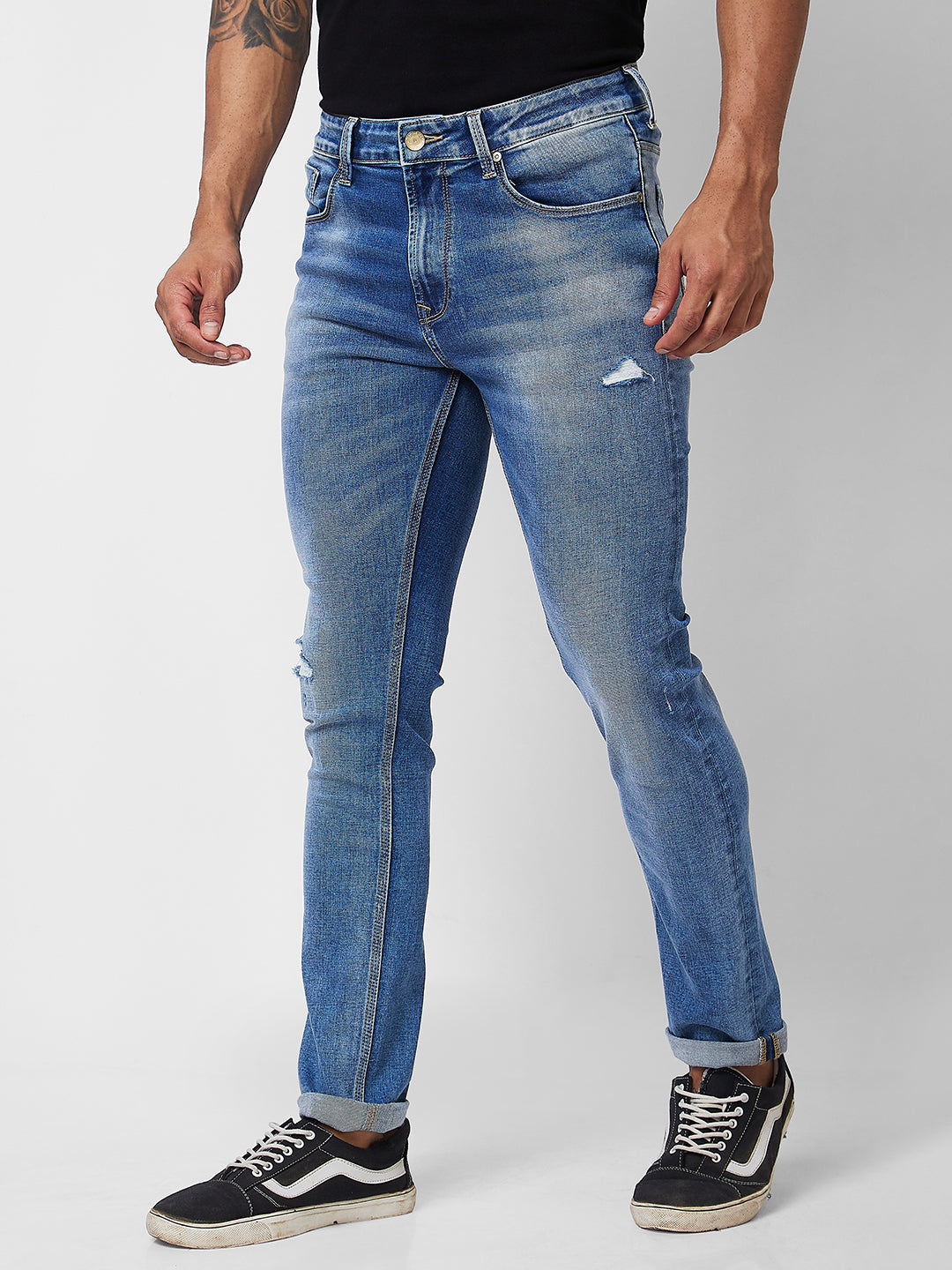 Spykar Mid Rise Regular Fit Blue Jeans For Men