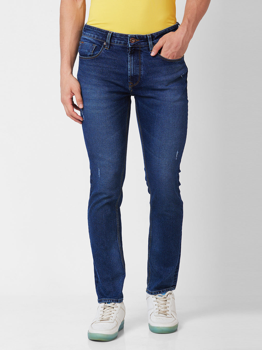 Spykar Mid Rise Regular Fit Blue Jeans For Men