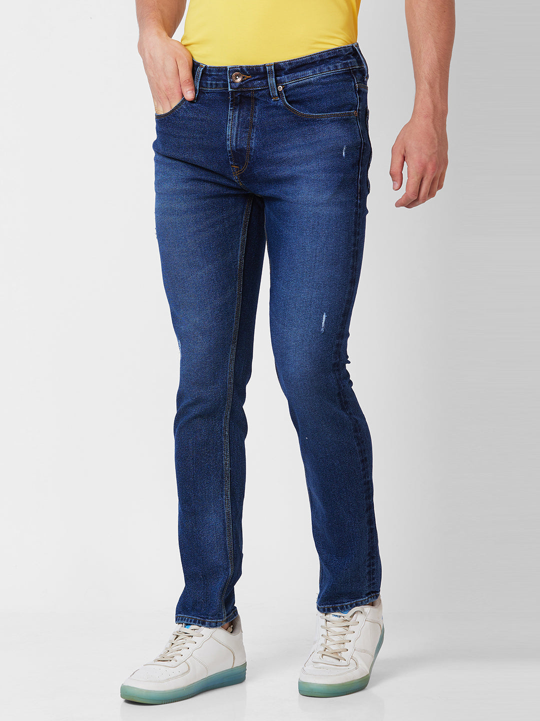 Spykar Mid Rise Regular Fit Blue Jeans For Men