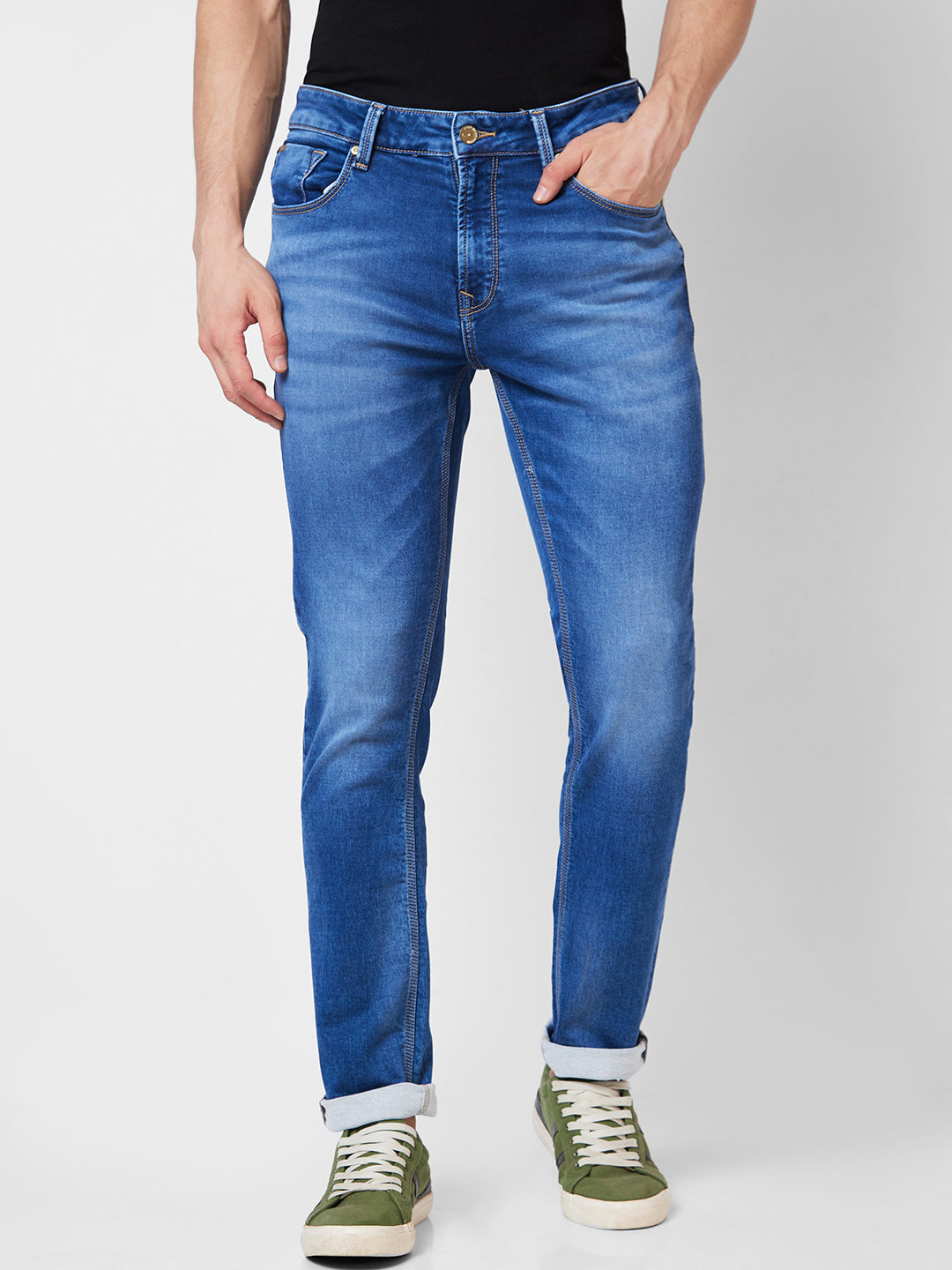 Spykar Mid Rise Regular Fit Blue Jeans For Men