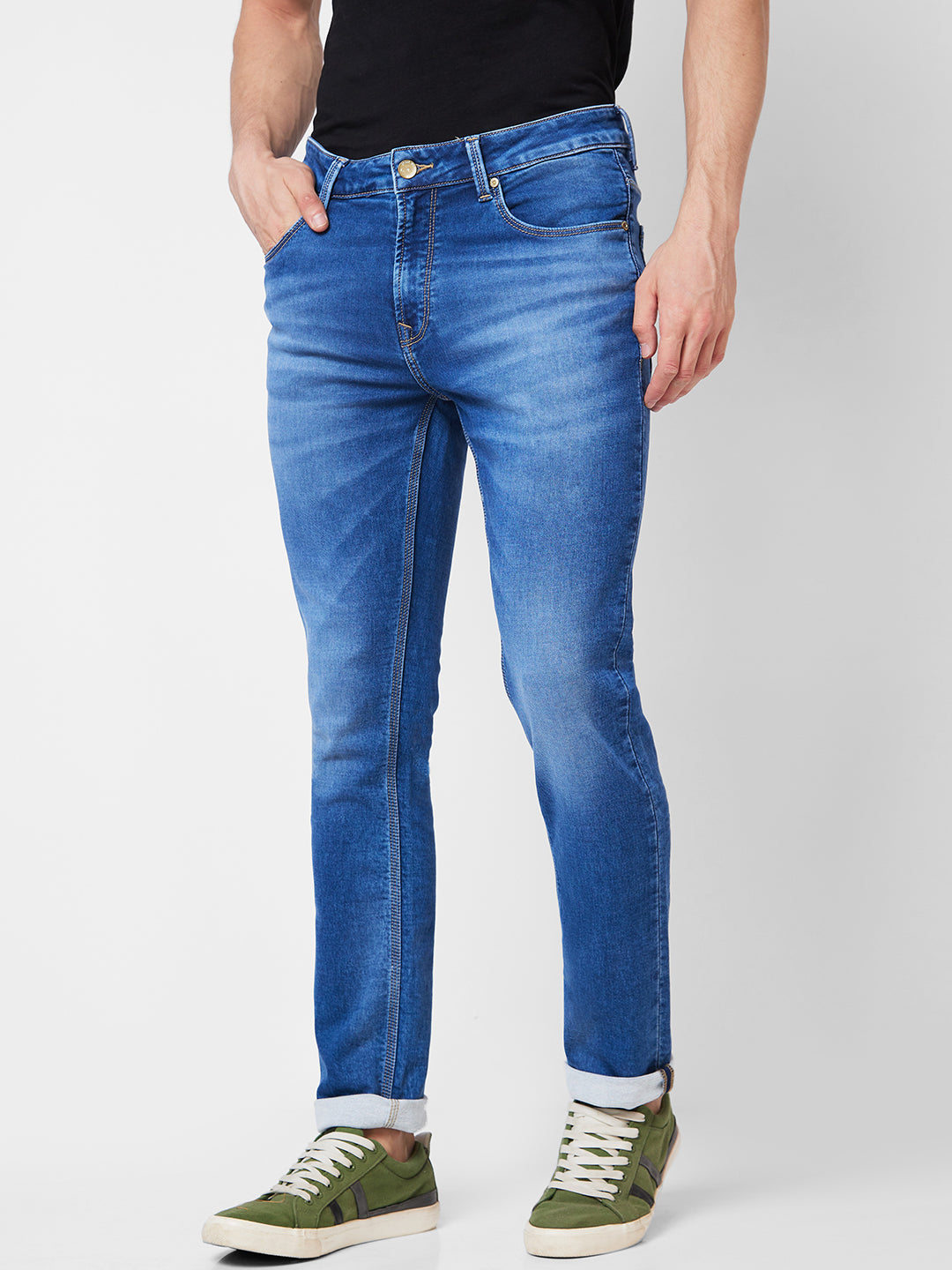 Spykar Mid Rise Regular Fit Blue Jeans For Men