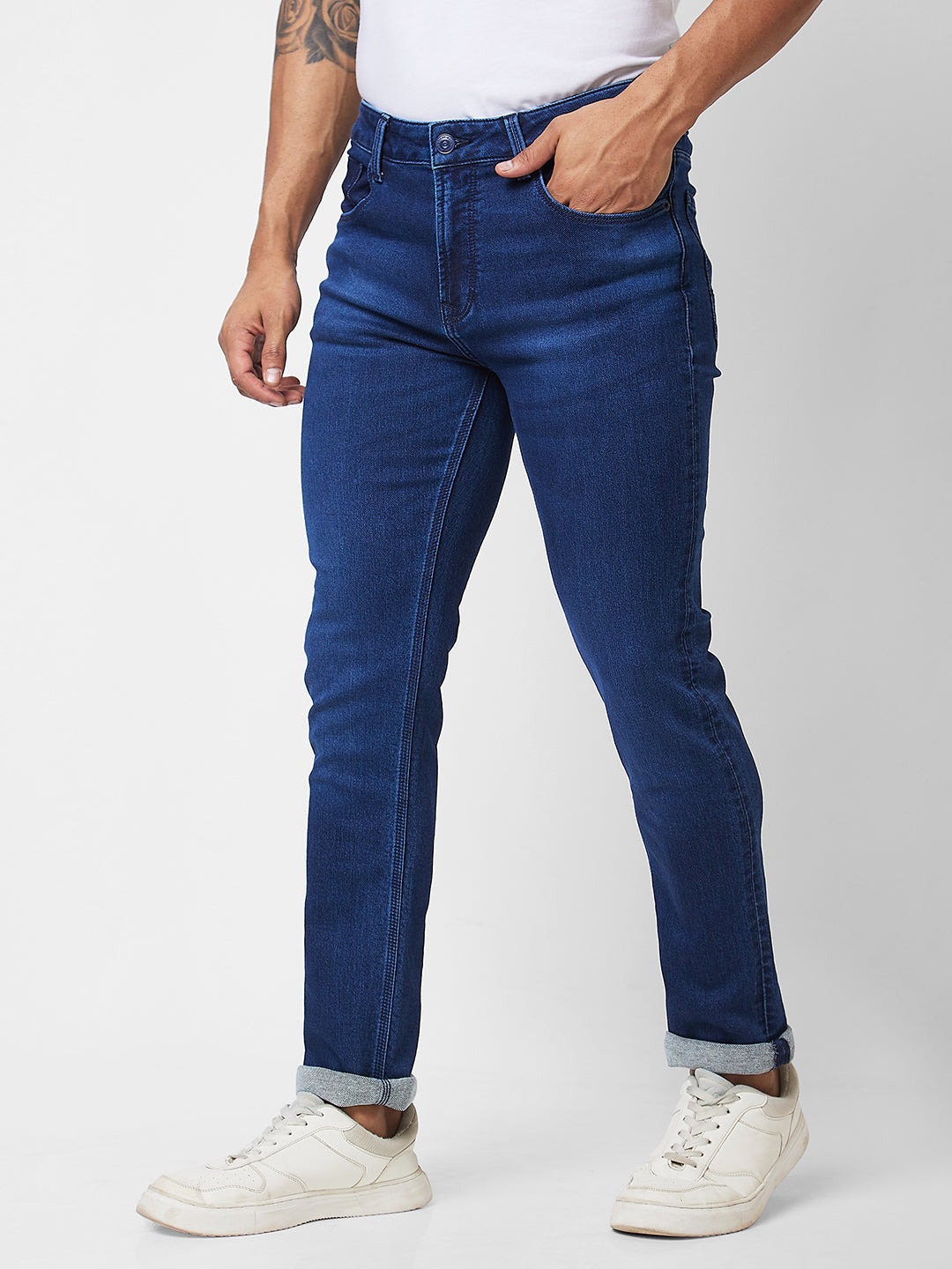 Spykar Mid Rise Regular Fit Blue Jeans For Men