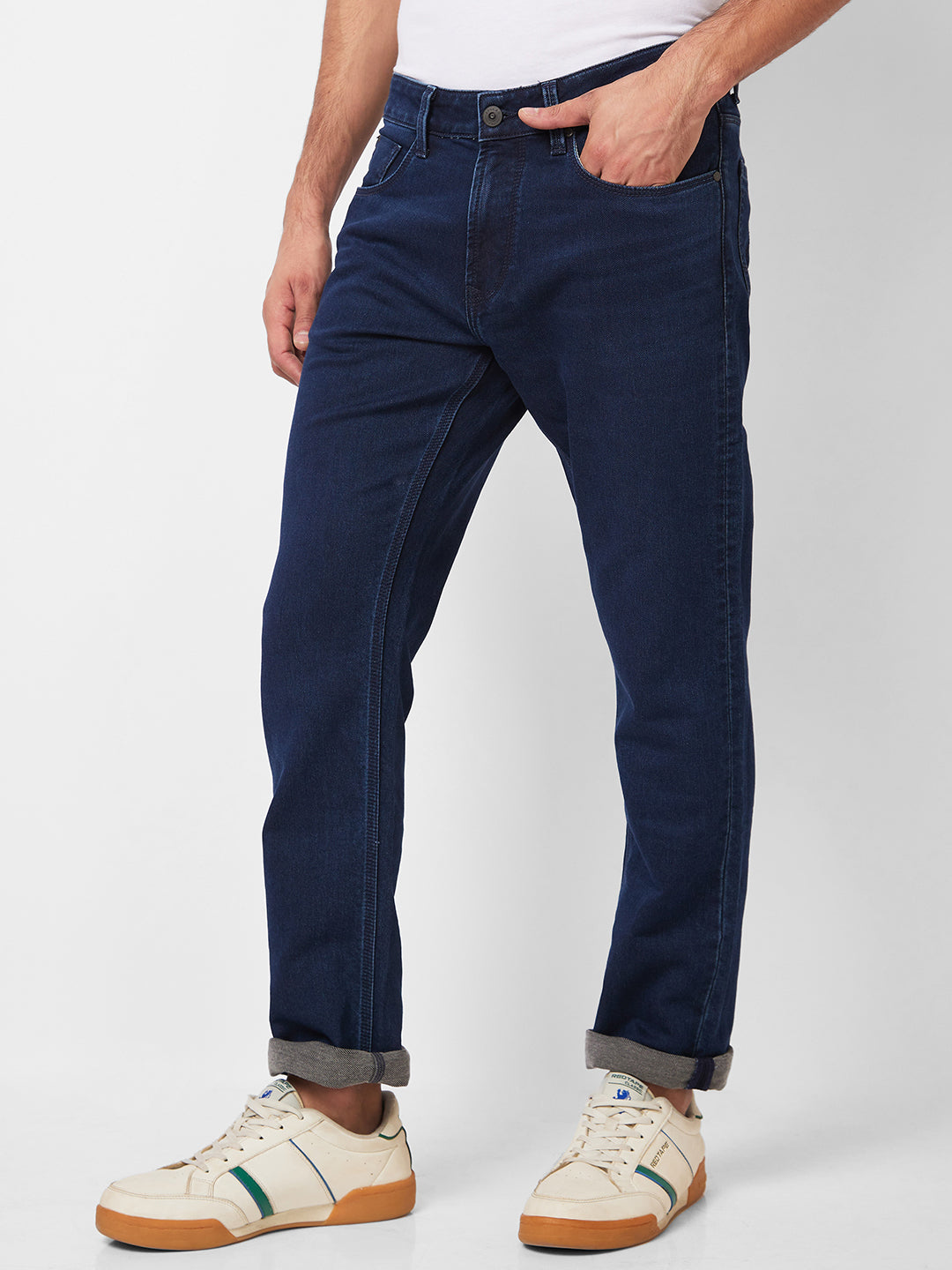 Spykar Mid Rise Regular Fit Blue Jeans For Men