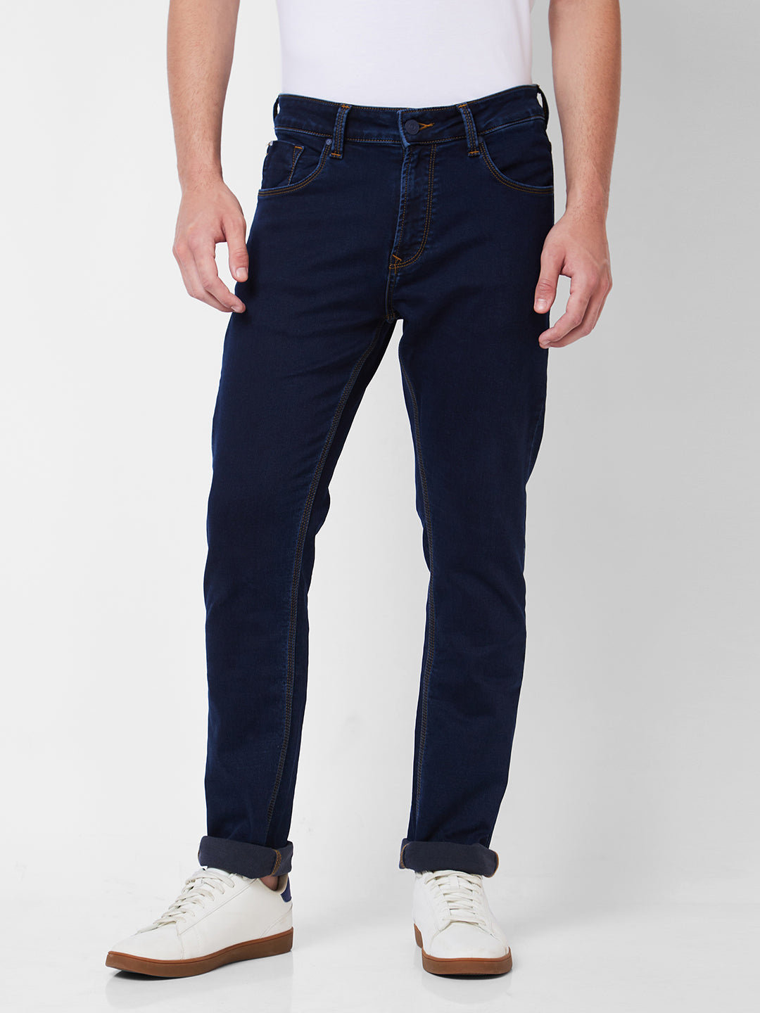 Spykar Mid Rise Regular Fit Blue Jeans For Men