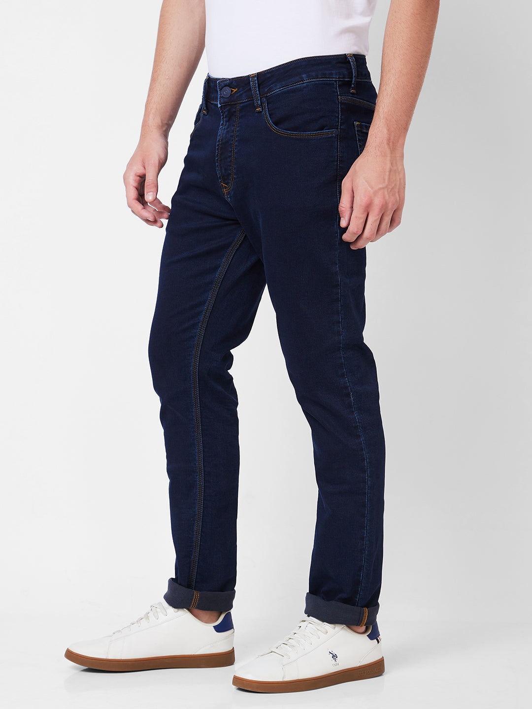 Spykar Mid Rise Regular Fit Blue Jeans For Men