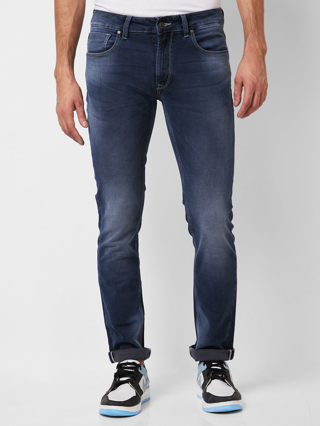 Spykar Mid Rise Regular Fit Blue Jeans For Men