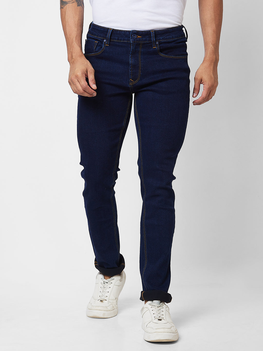 Spykar Mid Rise Regular Fit Blue Jeans For Men