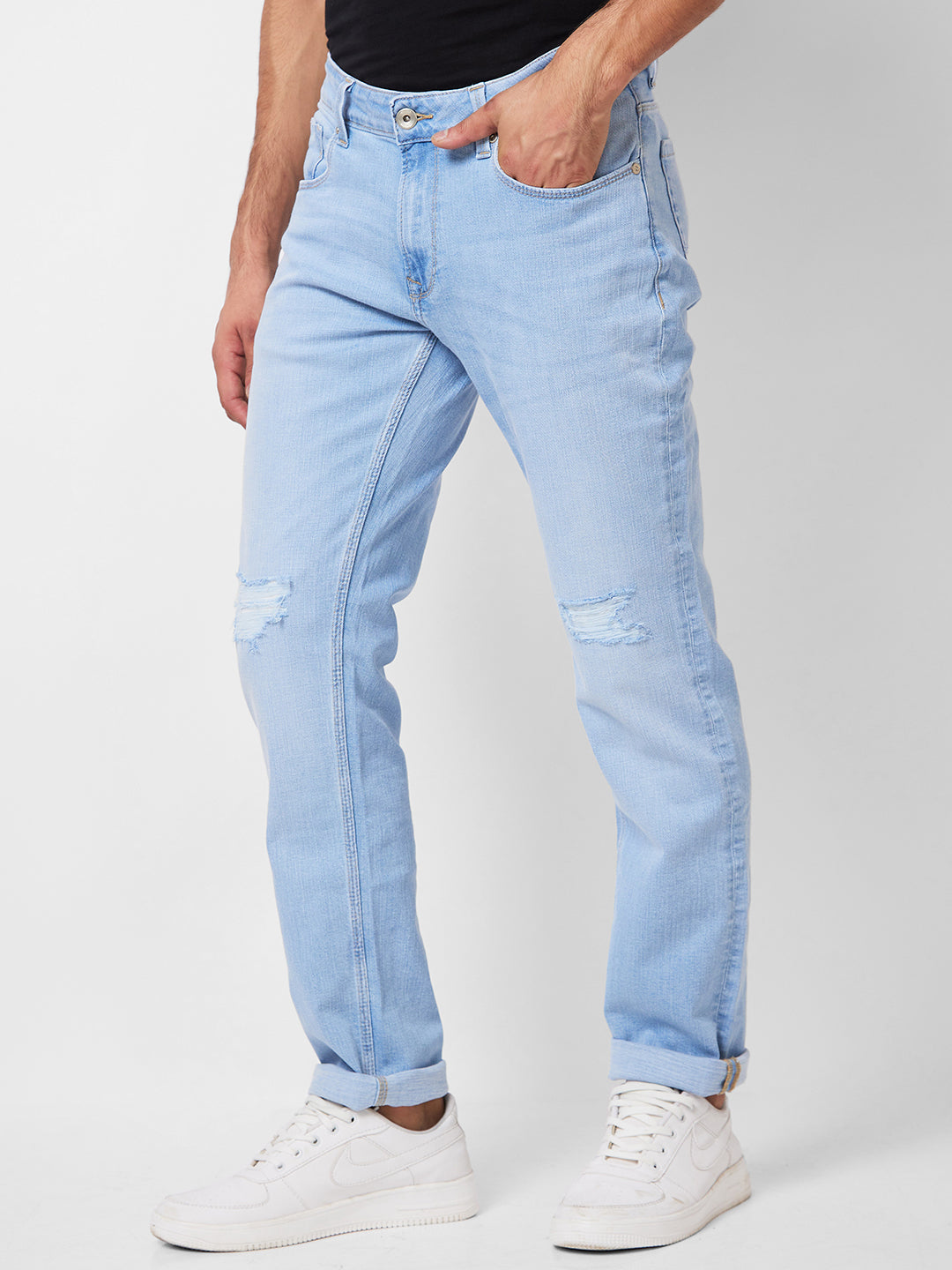 Spykar Mid Rise Regular Fit Blue Jeans For Men