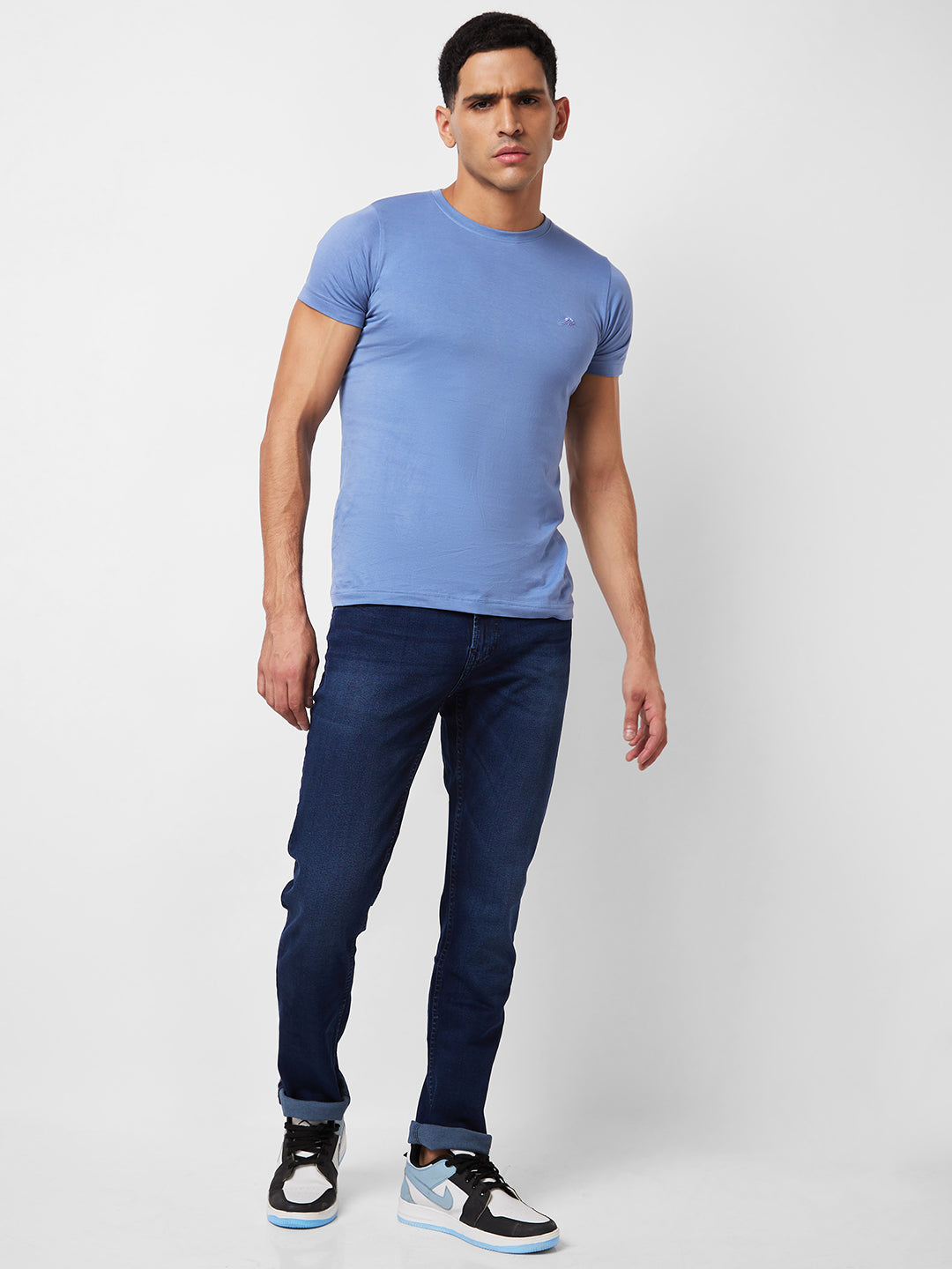 Spykar Mid Rise Regular Fit Blue Jeans For Men