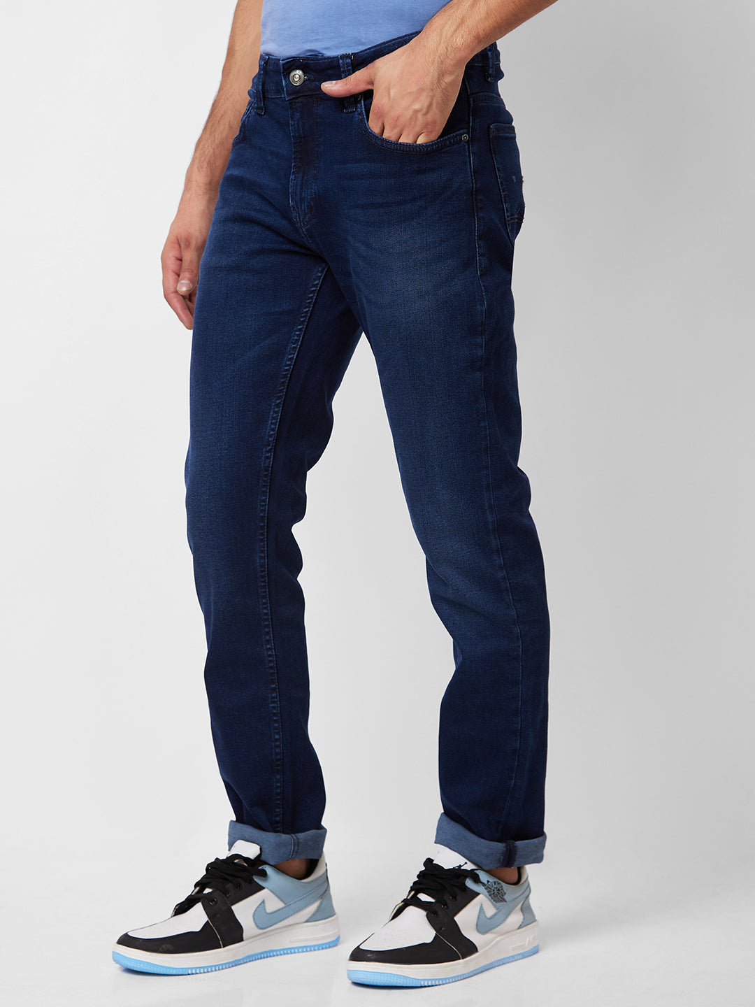 Spykar Mid Rise Regular Fit Blue Jeans For Men