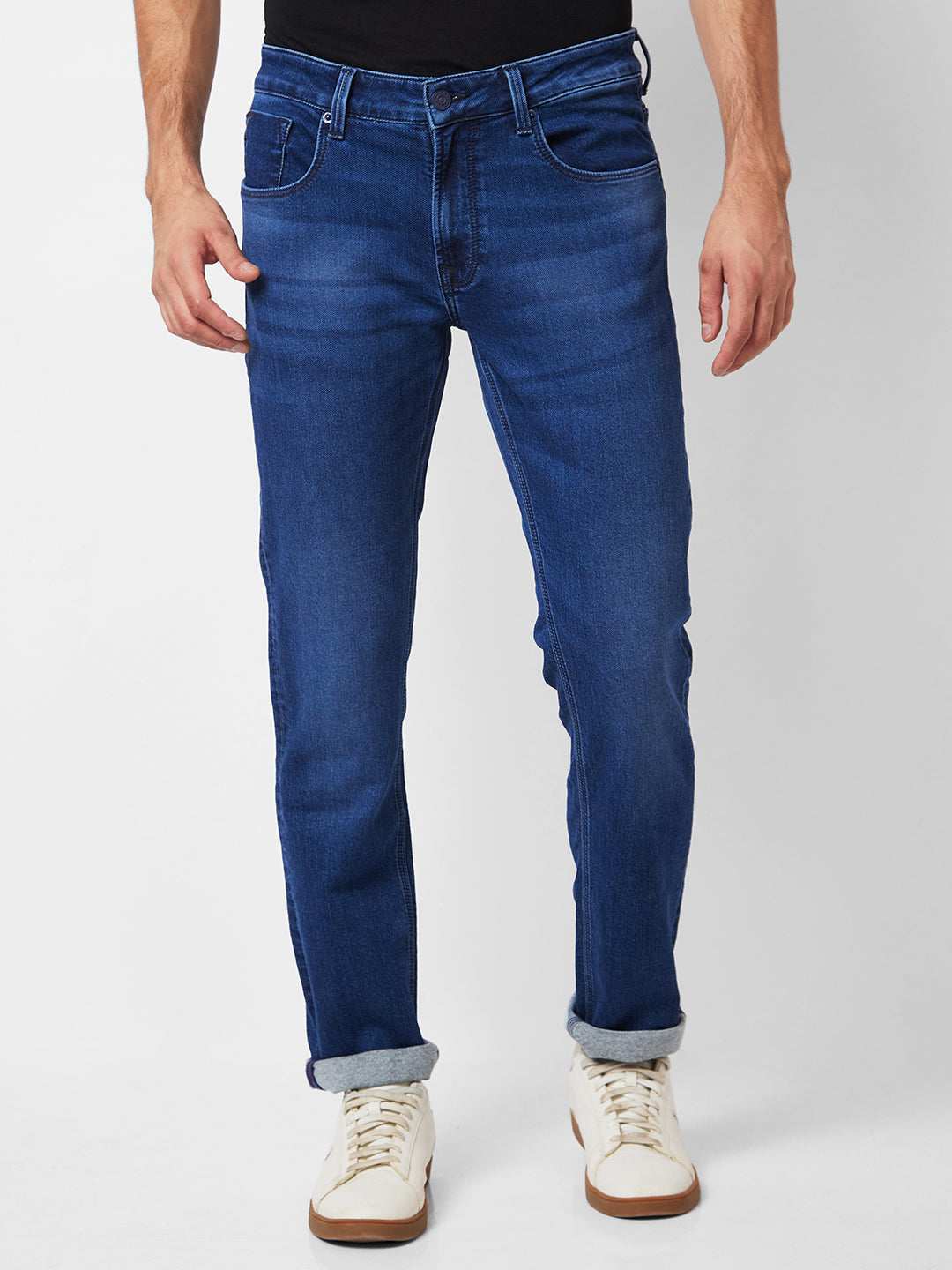 Spykar Mid Rise Regular Fit Blue Jeans For Men