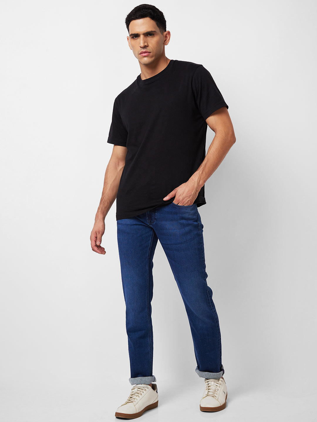 Spykar Mid Rise Regular Fit Blue Jeans For Men