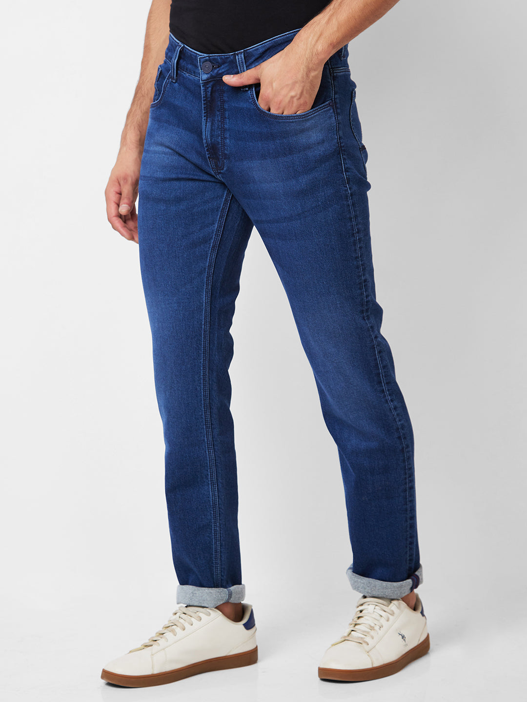 Spykar Mid Rise Regular Fit Blue Jeans For Men