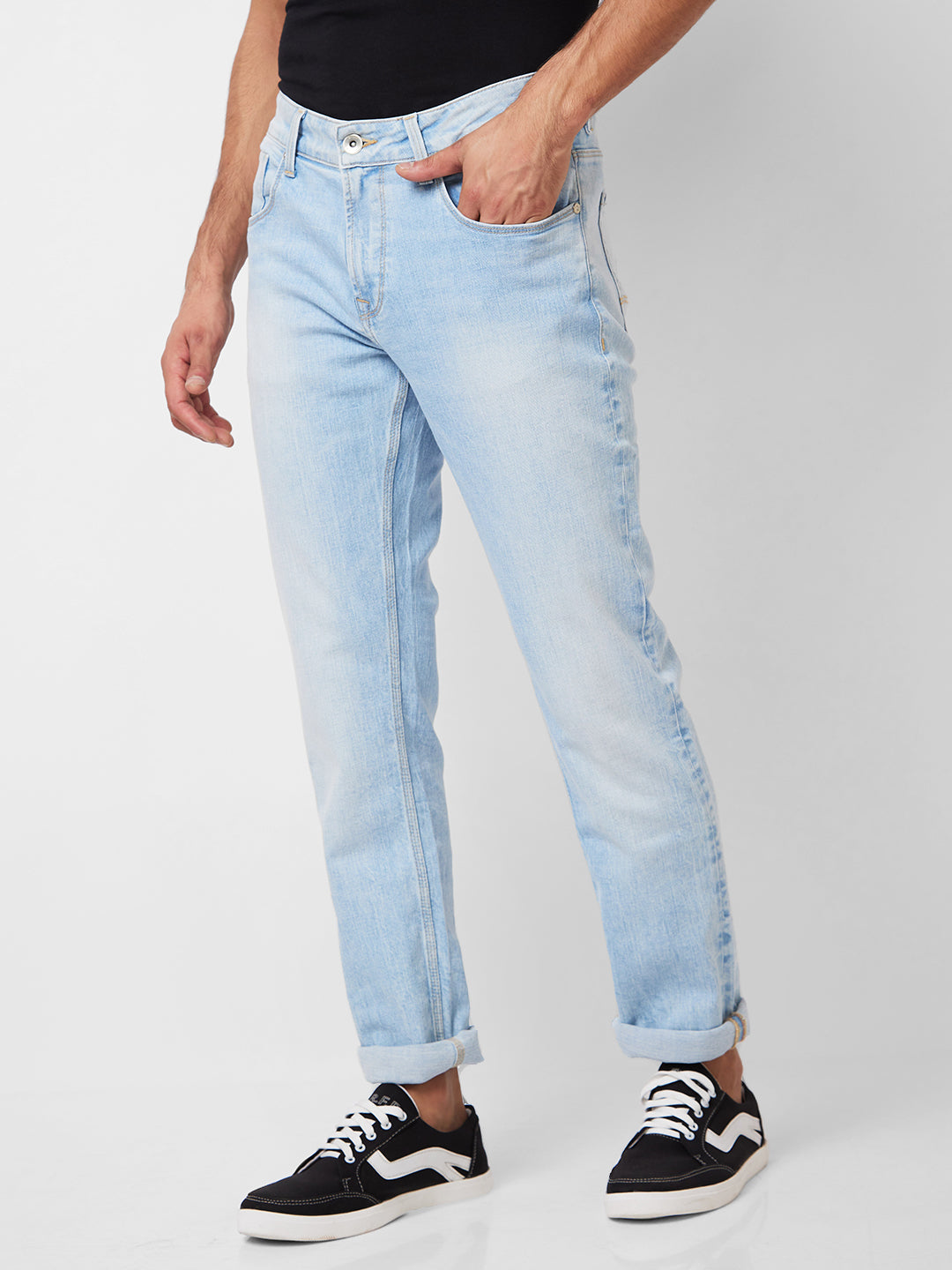 Spykar Mid Rise Regular Fit Blue Jeans For Men